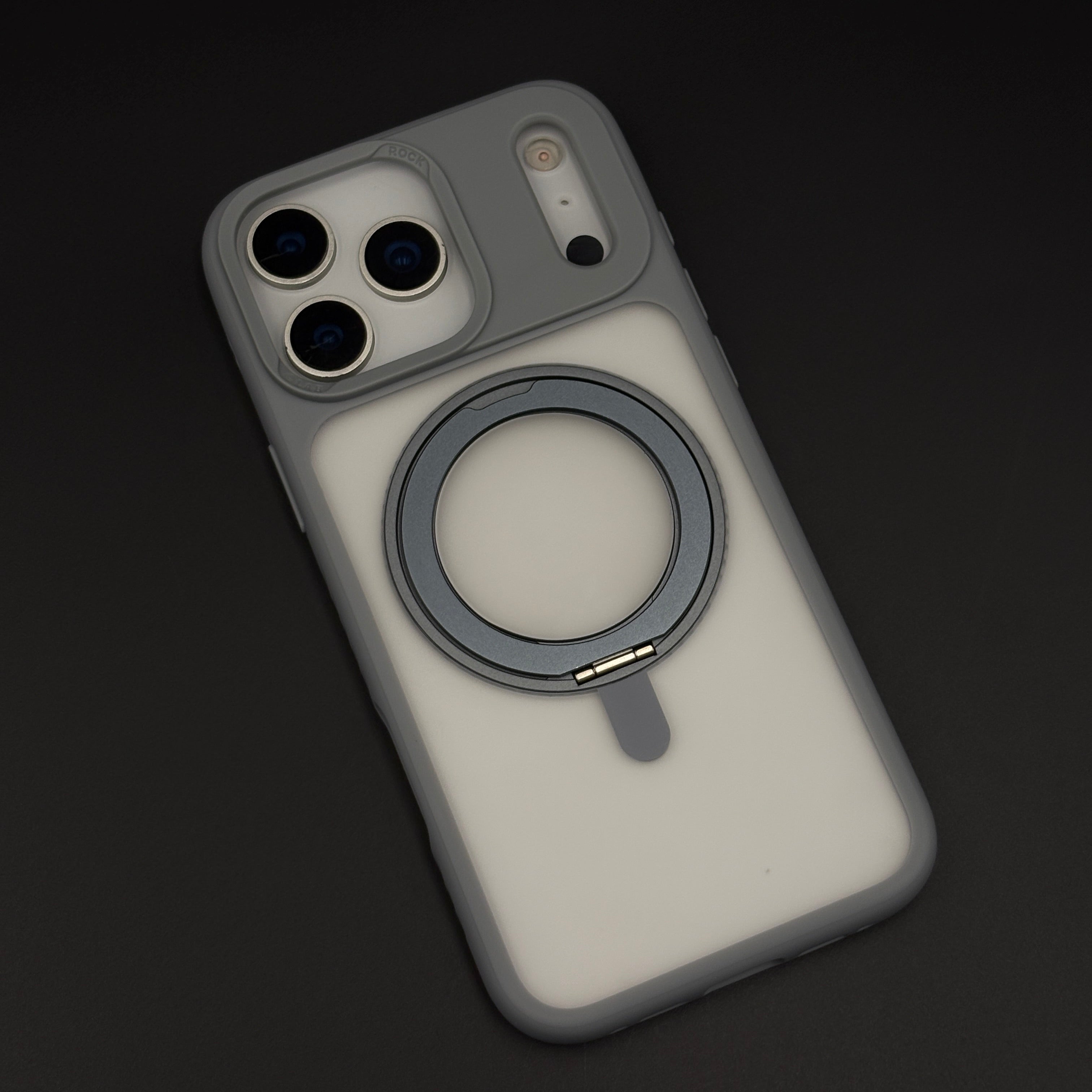 Smoky Metal Stand MagSafe Side Silicone Mobile Case Cover for iPhone 17 Series