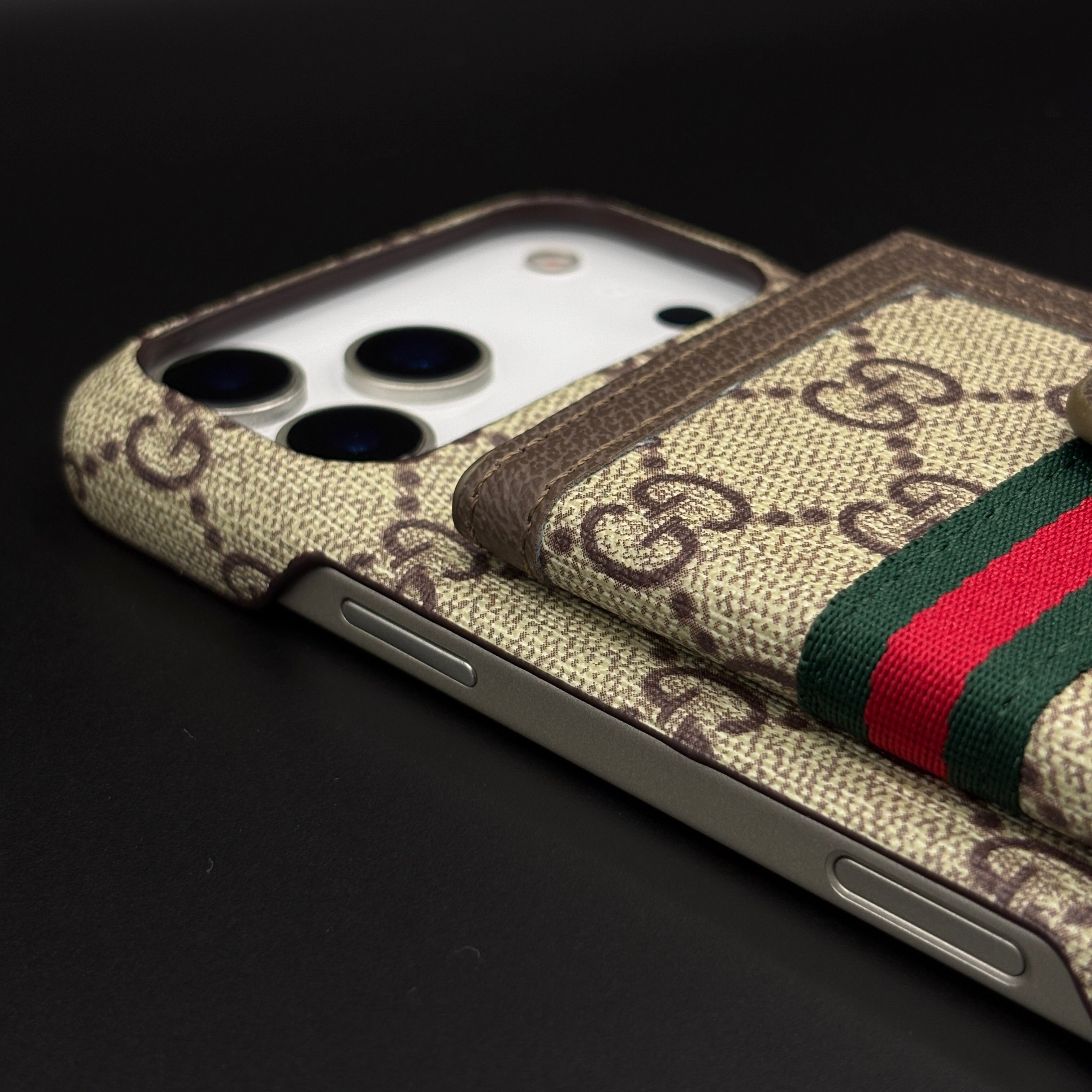 GG Monogram Cardholder Branded Mobile Case Cover for iPhone 17 Series | Slim Wallet | Fine PU Leather