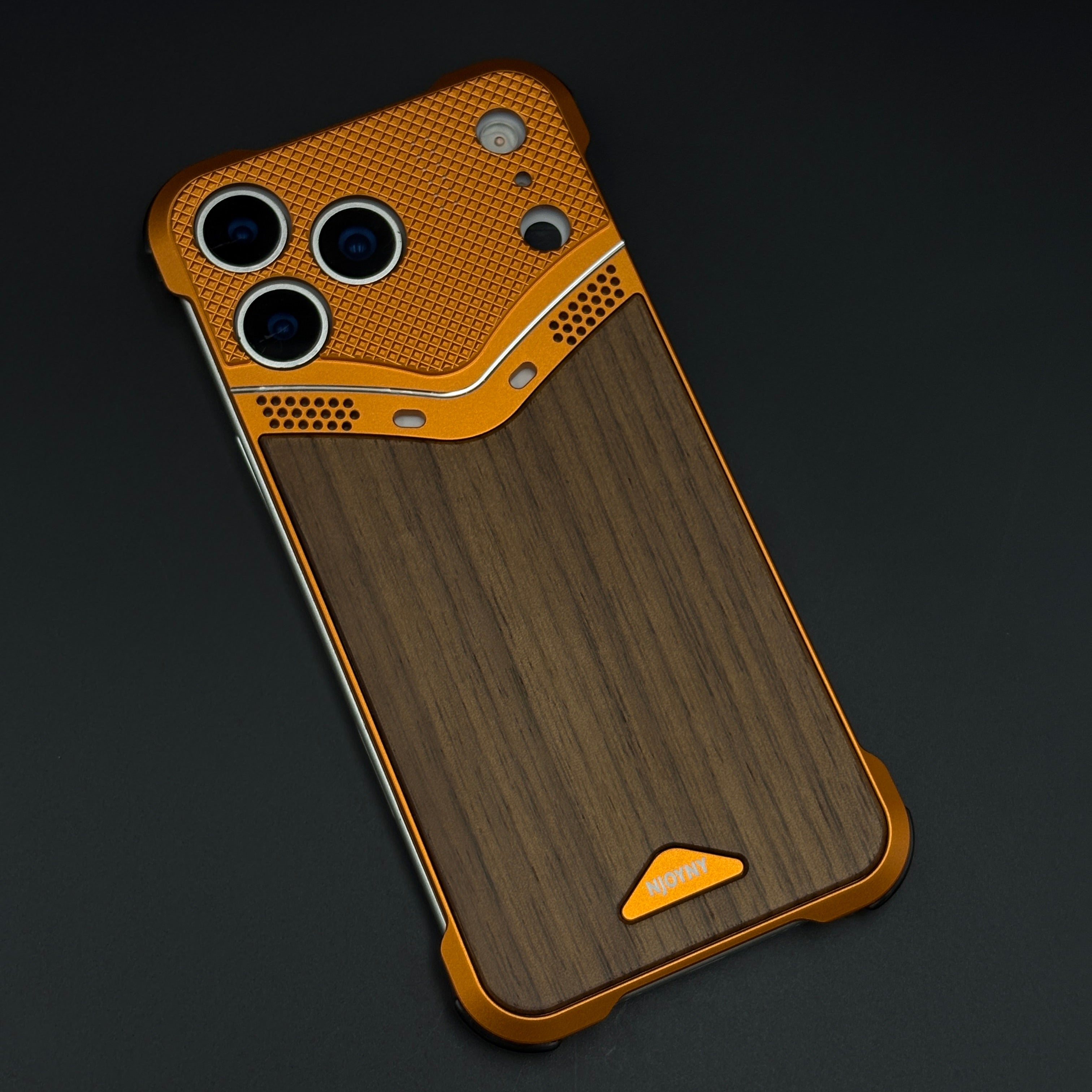 Rugged Wooden Metal Mobile Case Cover for iPhone 17 Series