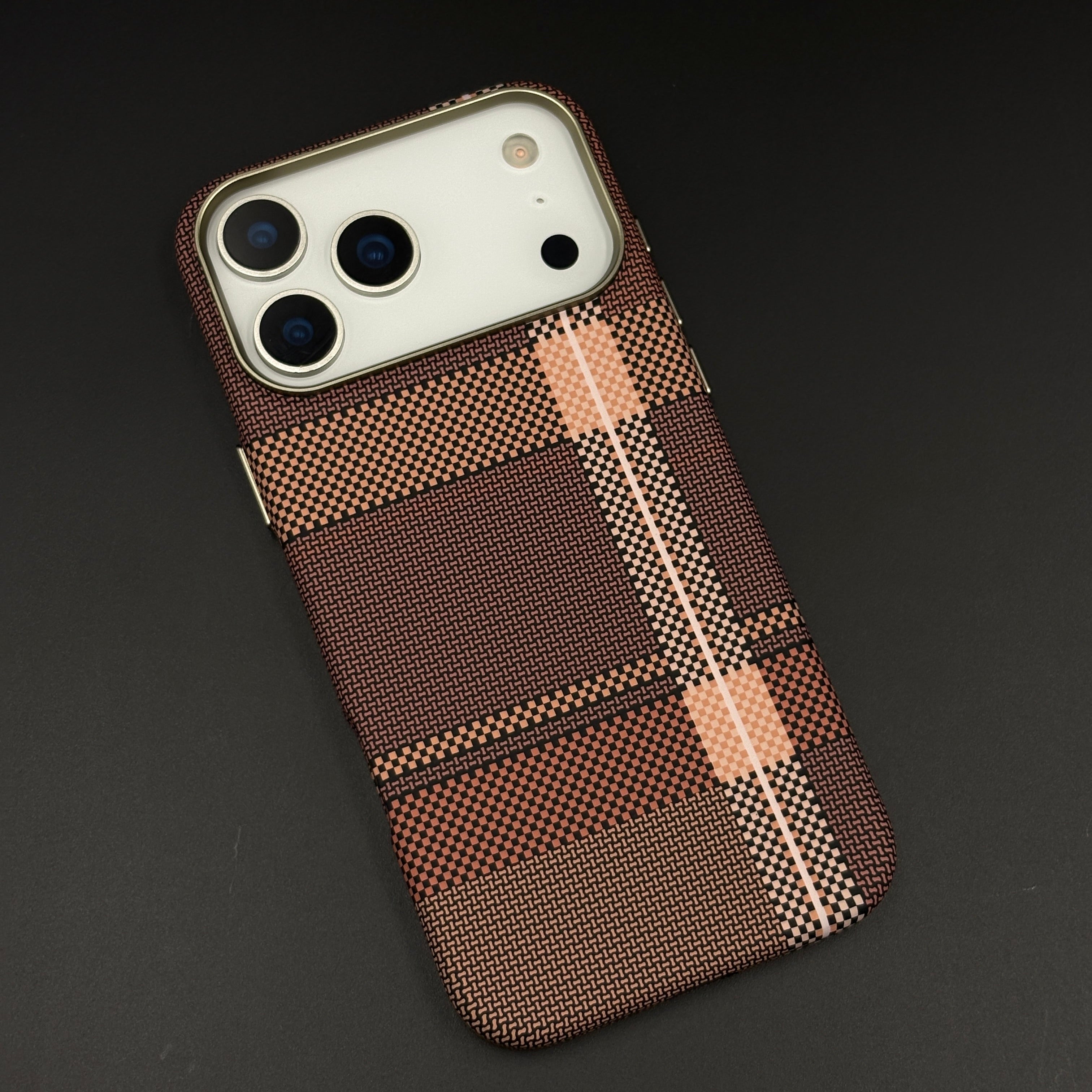 Brown Plaid Slim Mobile Case Cover for iPhone 17 Series | Rare Aramid Texture Finish | Real Carbon Fibre Feel | Hidden MagSafe