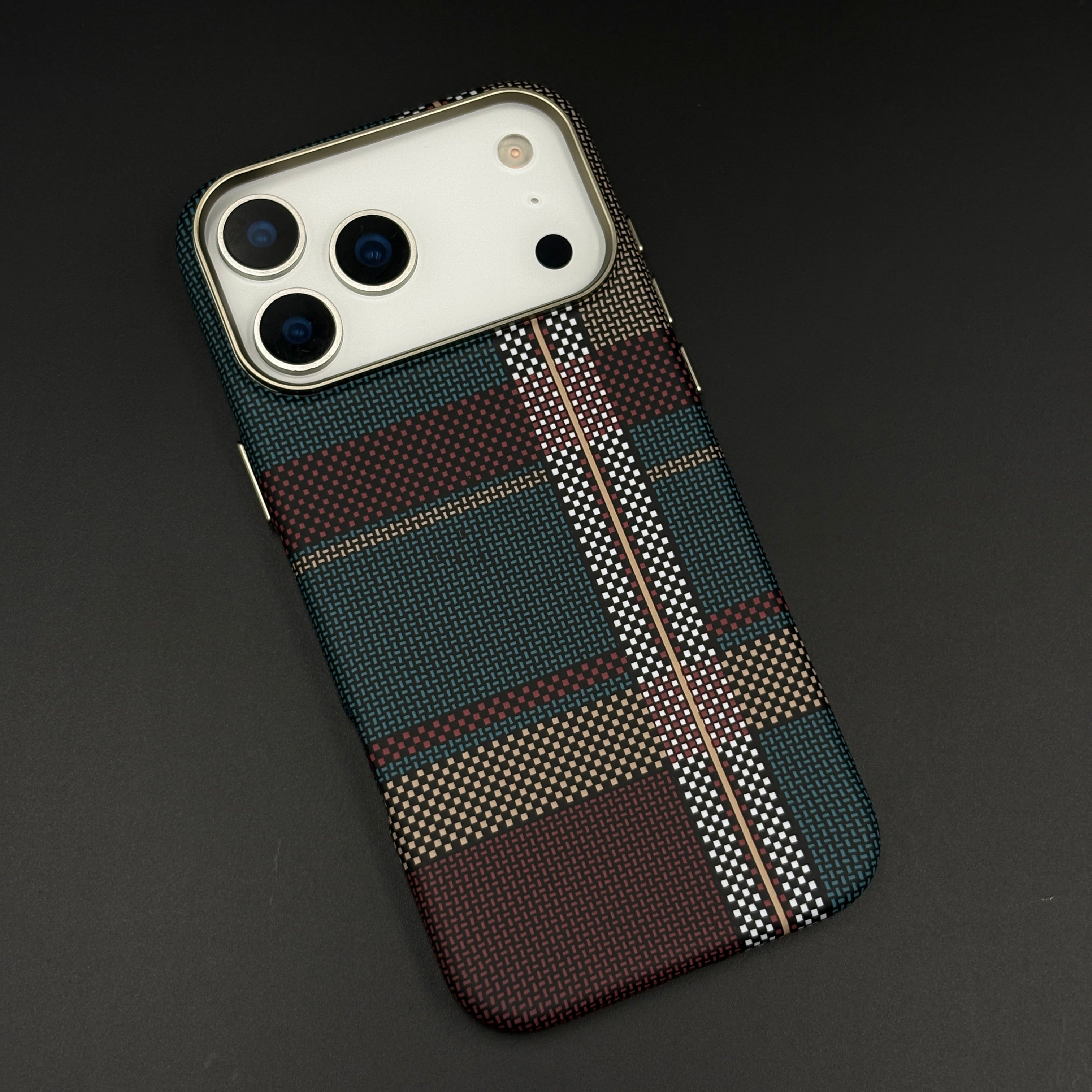 Minimalist Plaid Red Green Mobile Case Cover for iPhone 17 Series | Rare Aramid Texture Finish | Real Carbon Fibre Feel | Hidden MagSafe
