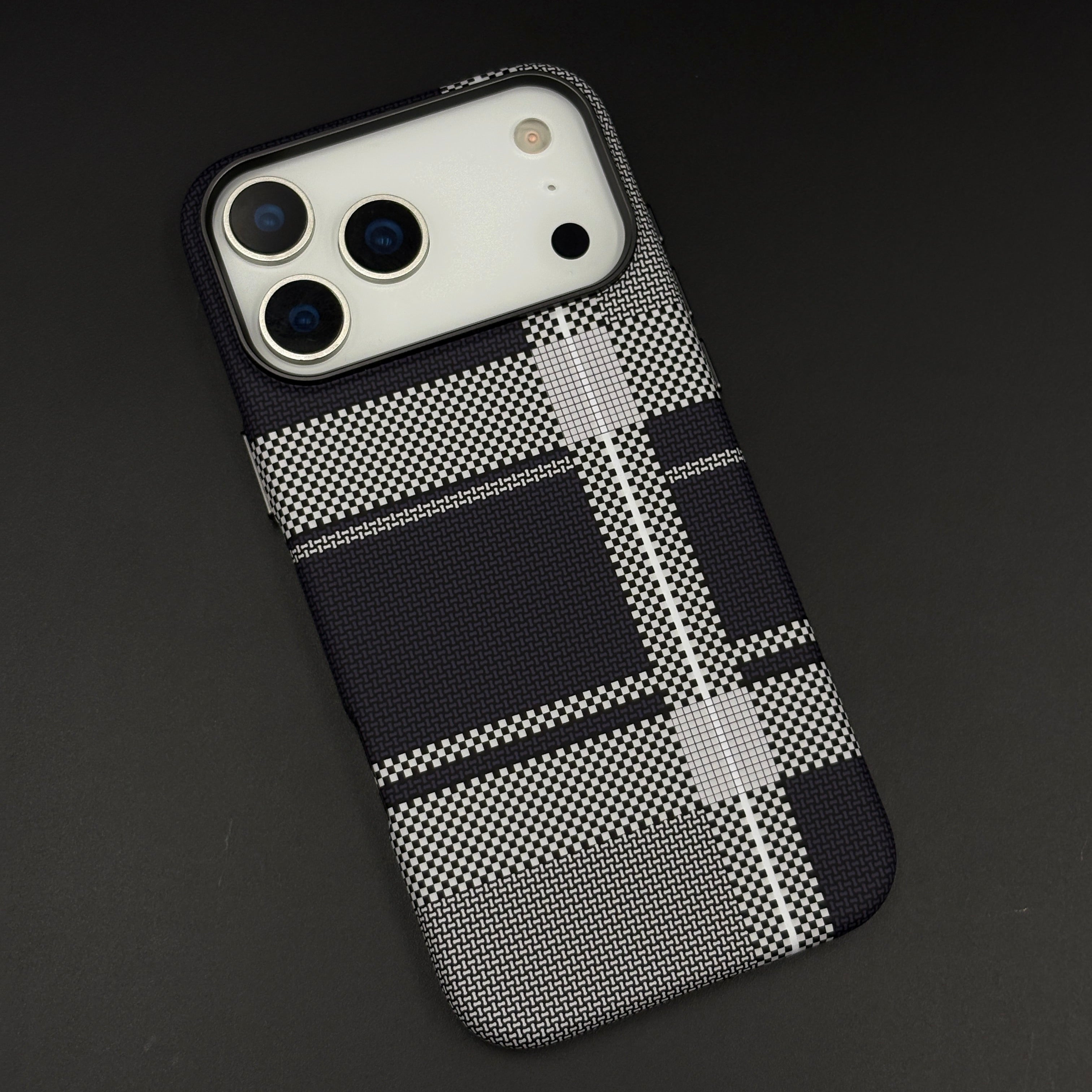 Striped White Slim Mobile Case Cover for iPhone 17 Series | Rare Aramid Texture Finish | Real Carbon Fibre Feel | Hidden MagSafe