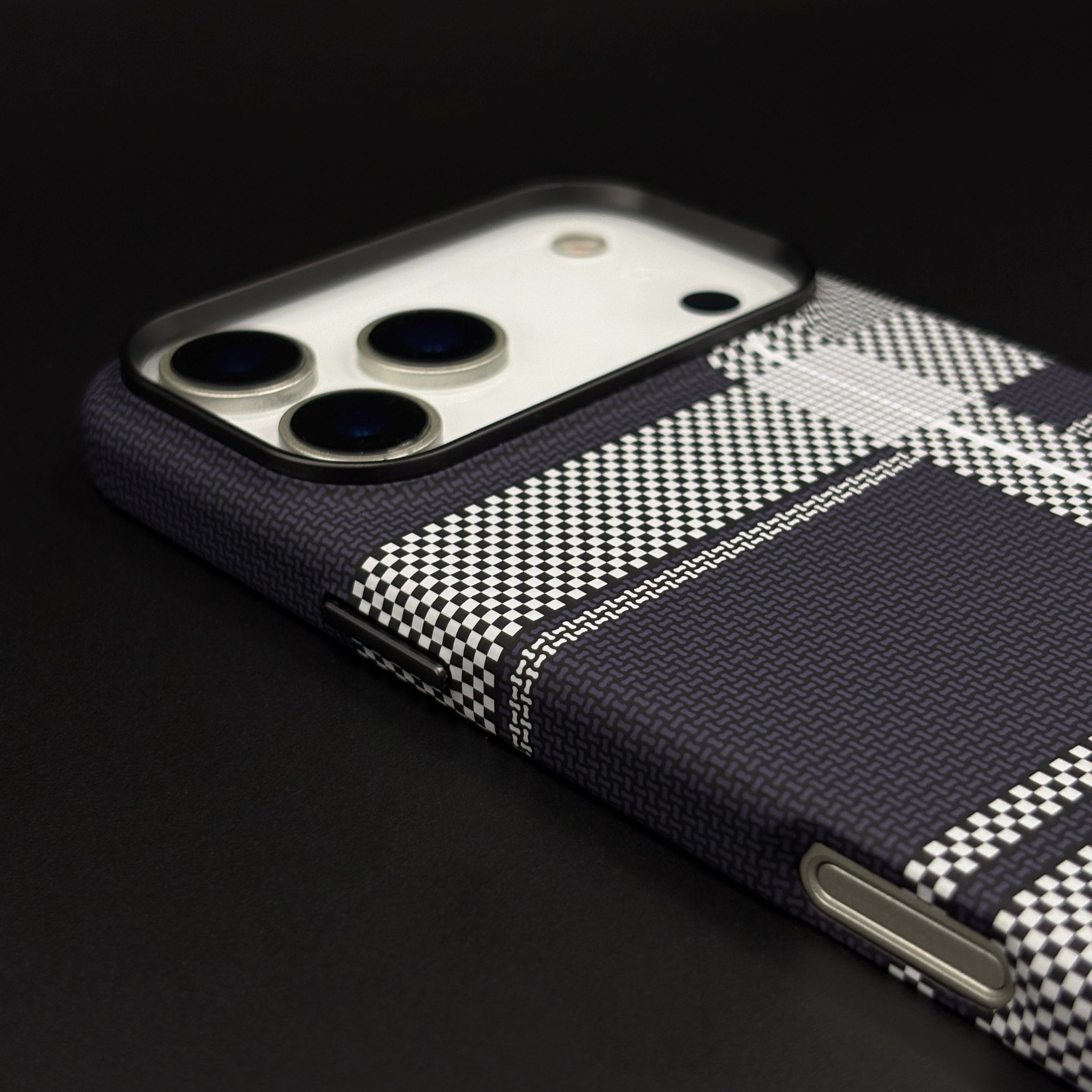 Striped White Slim Mobile Case Cover for iPhone 17 Series | Rare Aramid Texture Finish | Real Carbon Fibre Feel | Hidden MagSafe