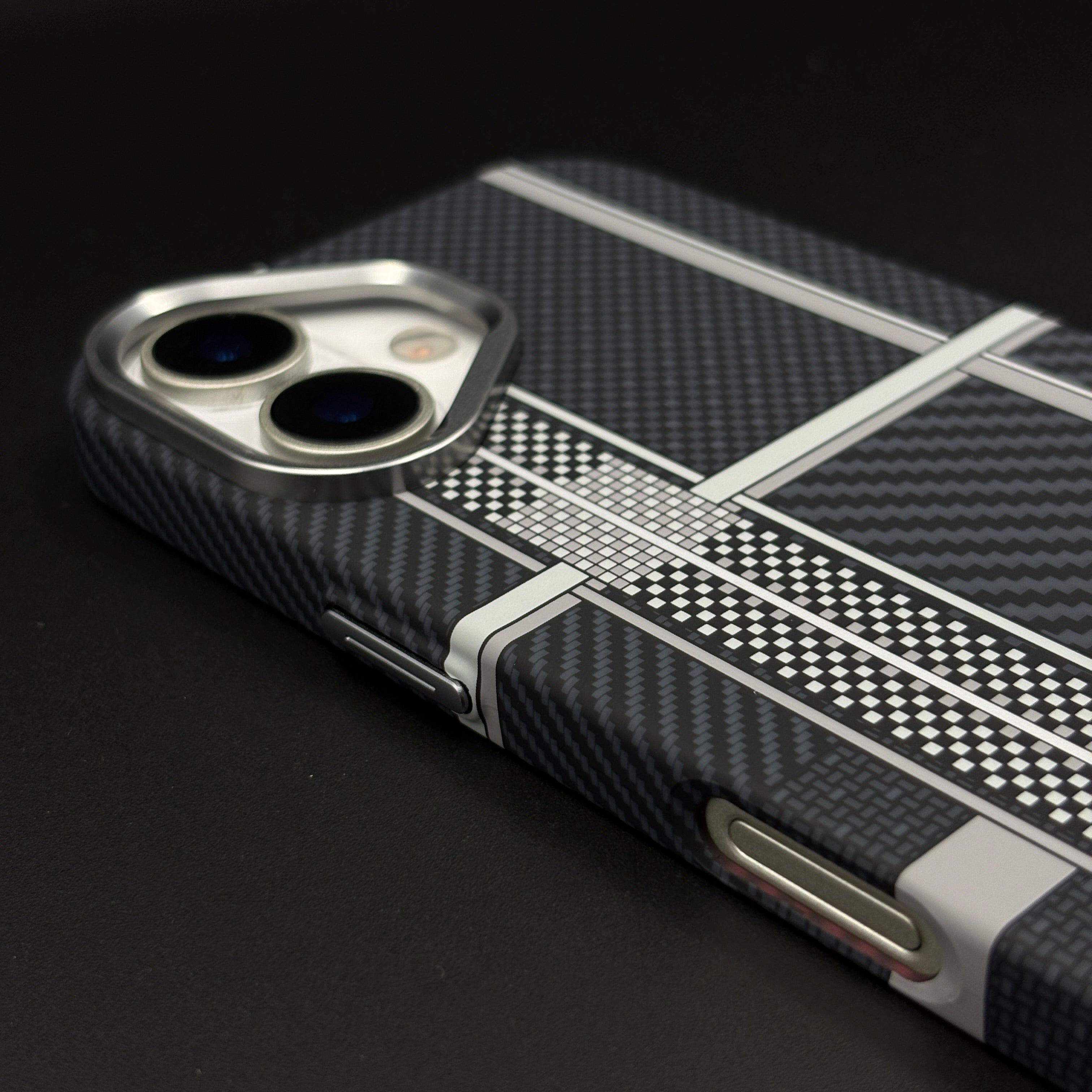 Striped Black Slim Mobile Case Cover for iPhone 17 | Rare Aramid Texture Finish | Real Carbon Fibre Feel | Hidden MagSafe