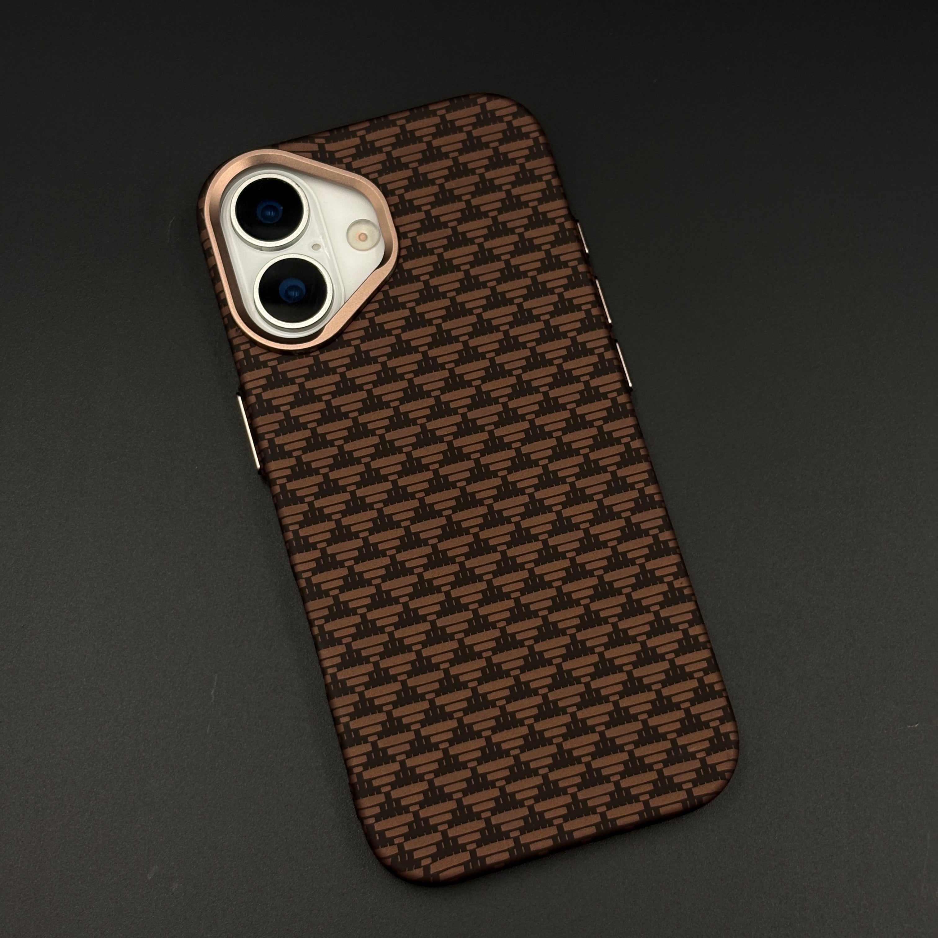 Brown Geometric Slim Mobile Case Cover for iPhone 17 | Rare Aramid Texture Finish | Real Carbon Fibre Feel | Hidden MagSafe