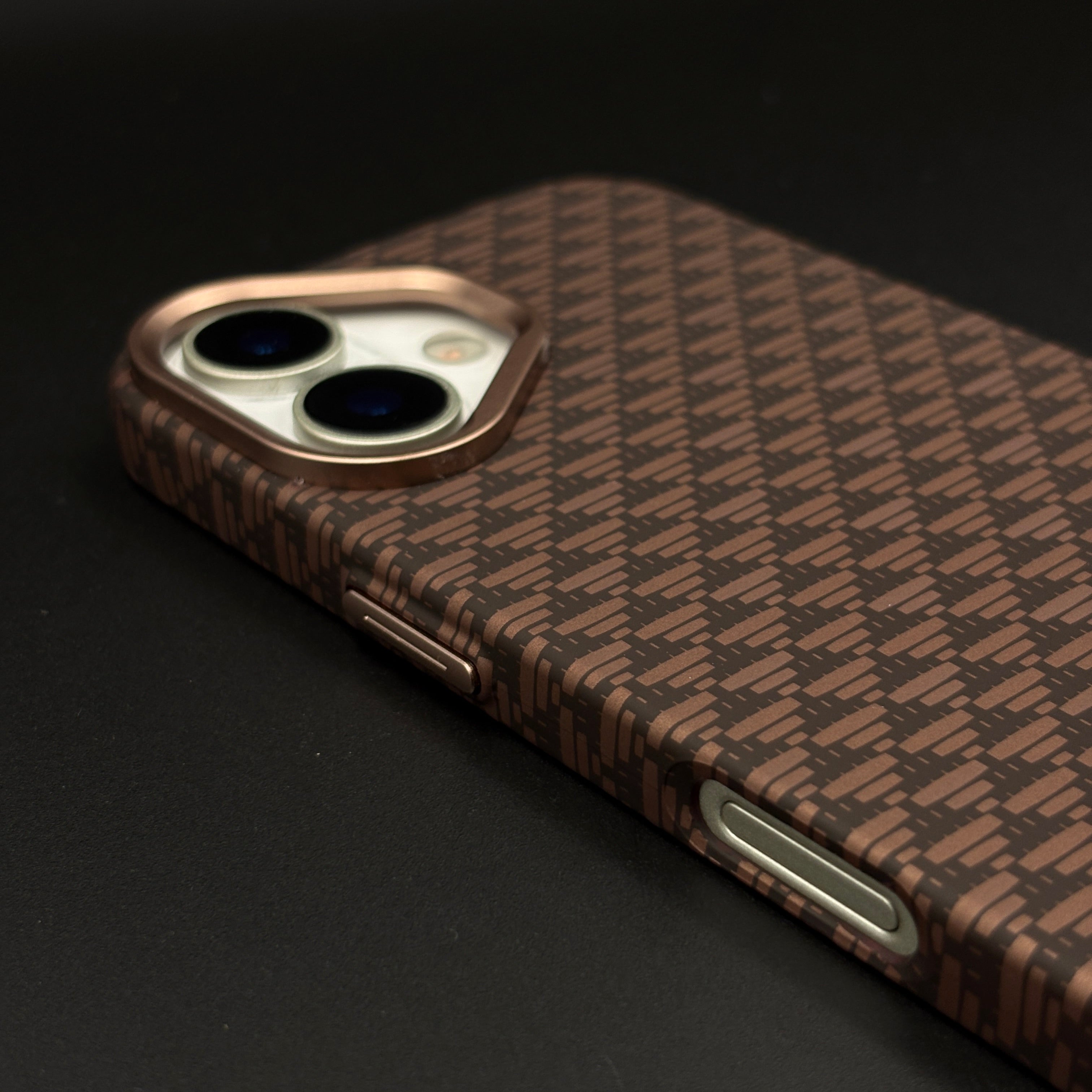 Brown Geometric Slim Mobile Case Cover for iPhone 17 | Rare Aramid Texture Finish | Real Carbon Fibre Feel | Hidden MagSafe