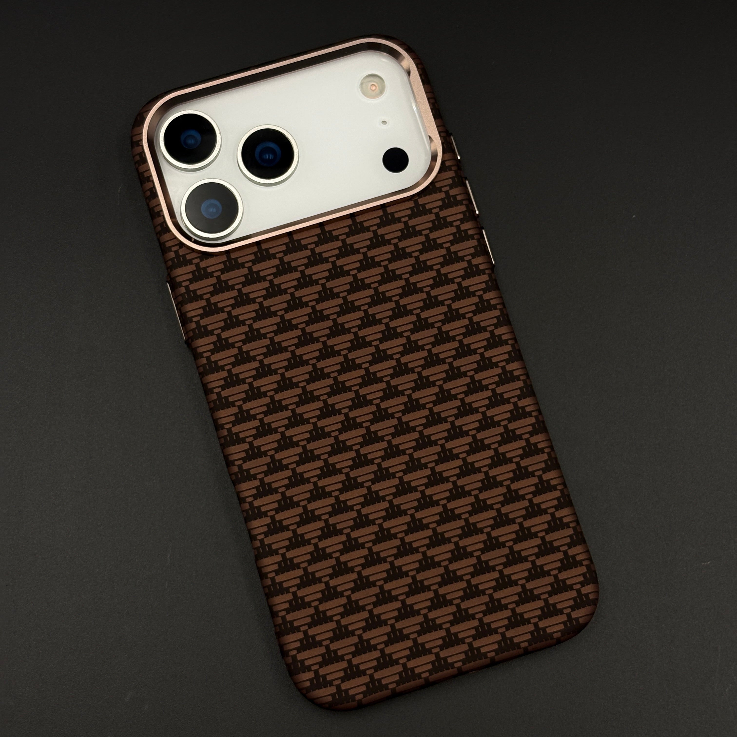 Brown Geometric Slim Mobile Case Cover for iPhone 17 Series | Rare Aramid Texture Finish | Real Carbon Fibre Feel | Hidden MagSafe
