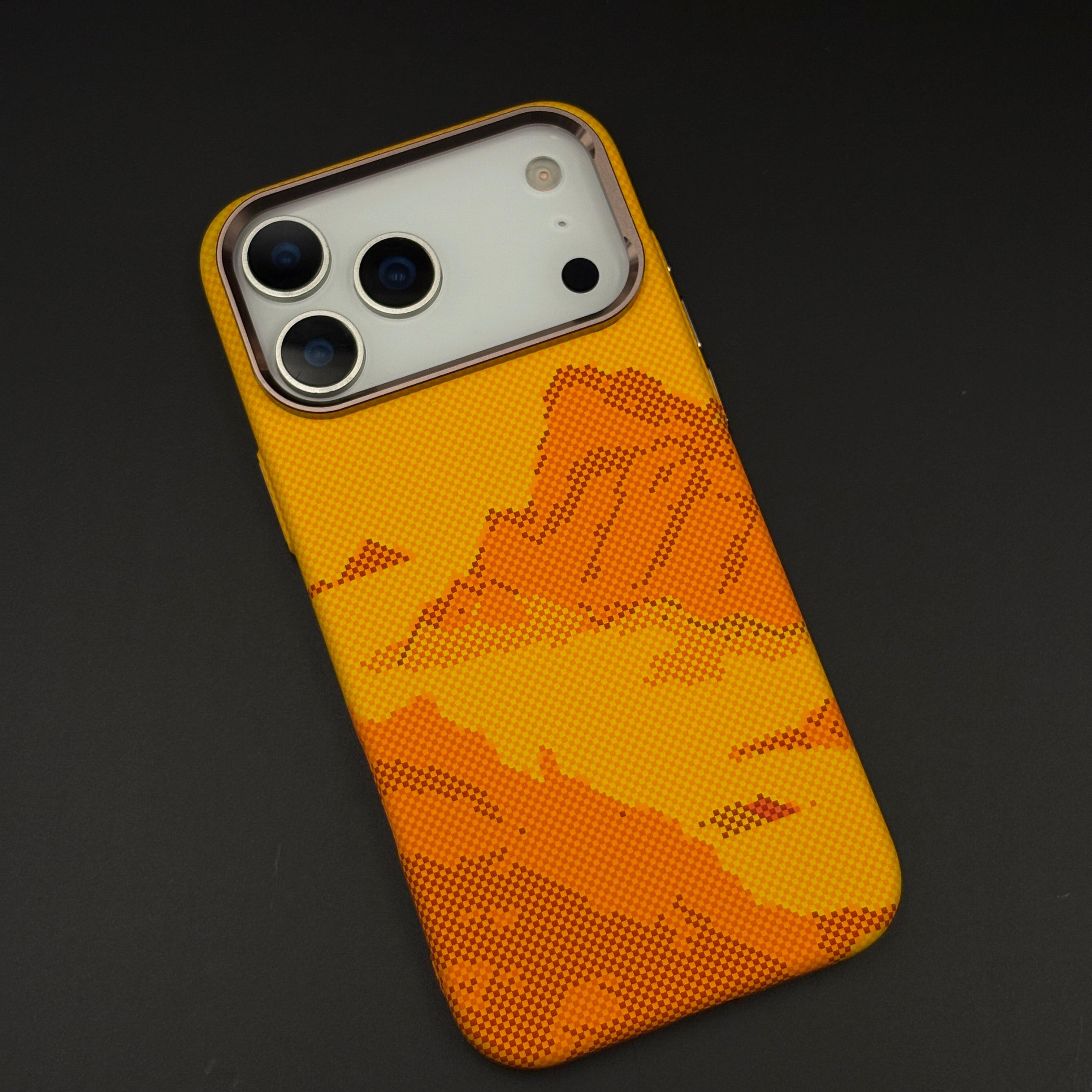 Desert Sunset Orange Aramid Phone Case Cover for iPhone 17 Series | Carbon Fibre Texture | Hidden MagSafe