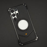 Frameless Carbon Fiber Bumper Case for Samsung Galaxy S25 Ultra | 360° Rotating Magsafe Stand | Rugged Magnetic Protection