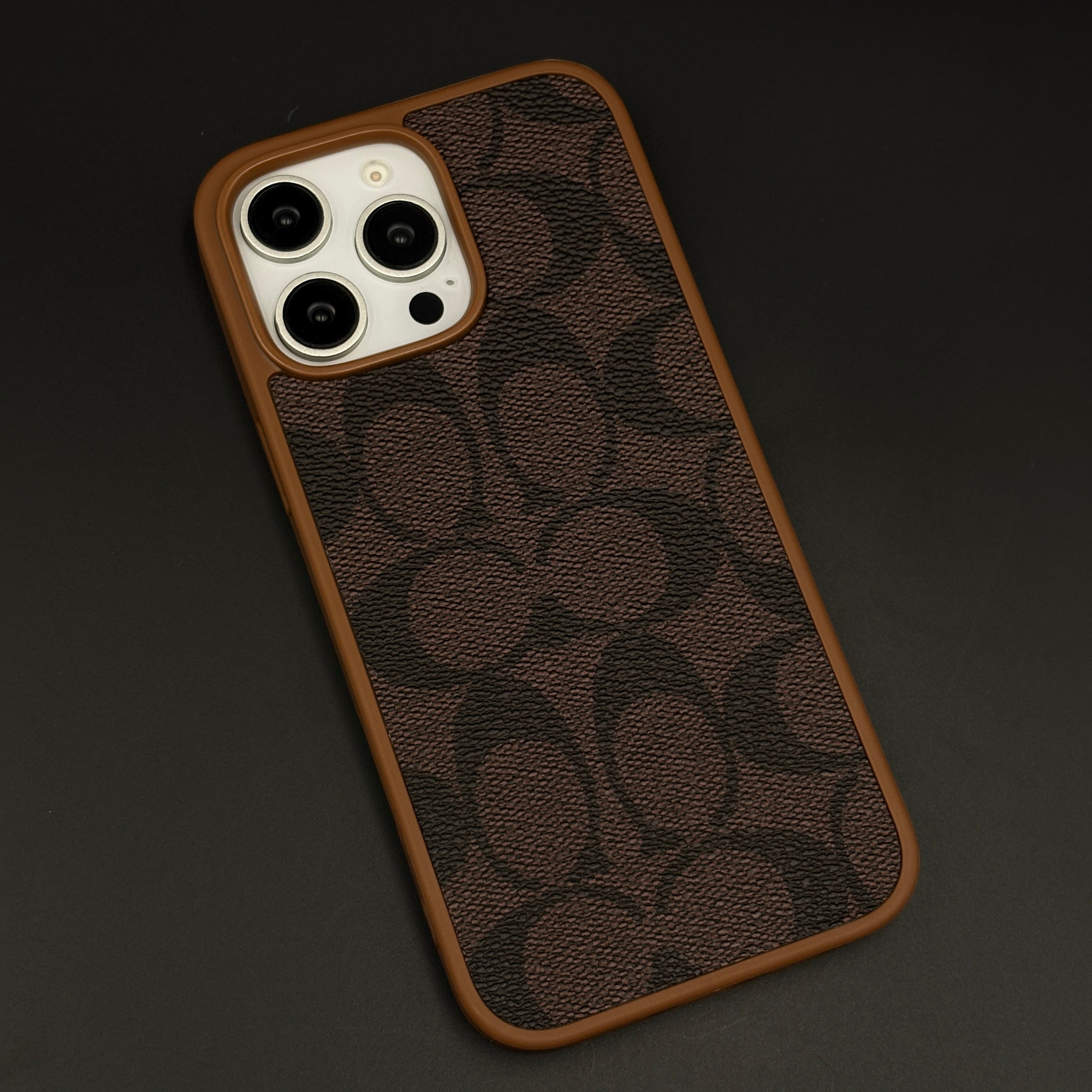 CC Pattern PU Leather Side Silicone Case for iPhone 16 Pro Max | Monogram Soft Touch Protection