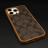 CC Pattern PU Leather Side Silicone Case for iPhone 16 Pro Max | Monogram Soft Touch Protection