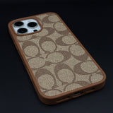 CC Pattern PU Leather Side Silicone Case for iPhone 16 Pro Max | Monogram Soft Touch Protection
