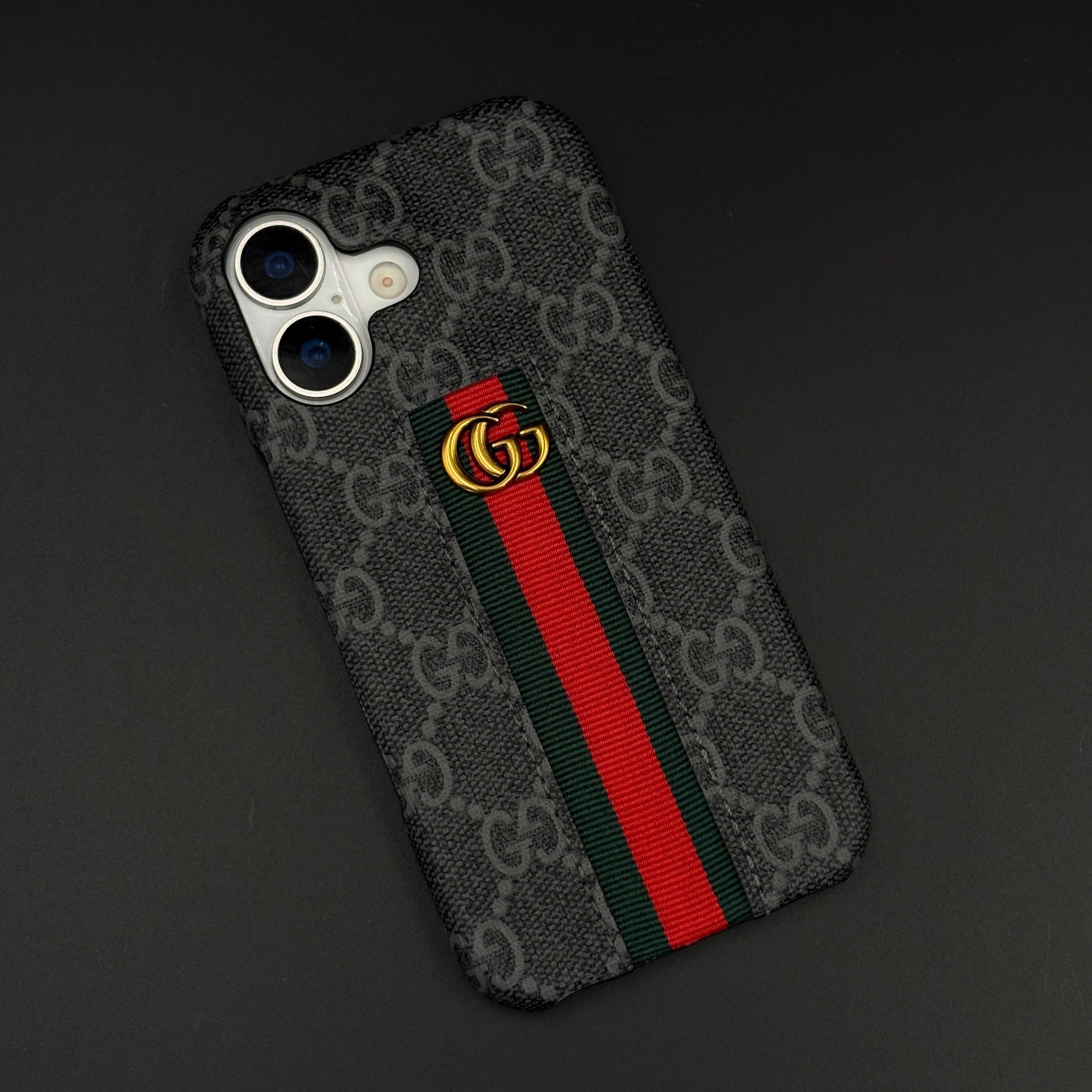 GG Embossed Stripe Black Case for iPhone 17 | Classic Monogram Premium Designer Cover