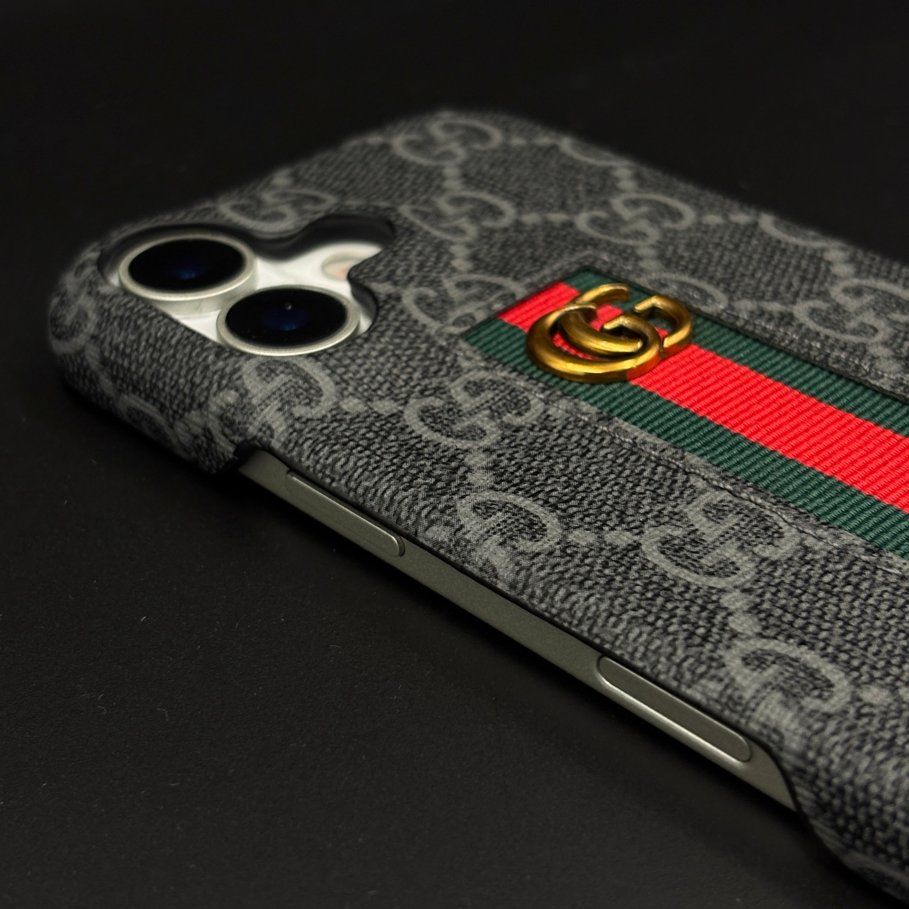 GG Embossed Stripe Black Case for iPhone 17 | Classic Monogram Premium Designer Cover
