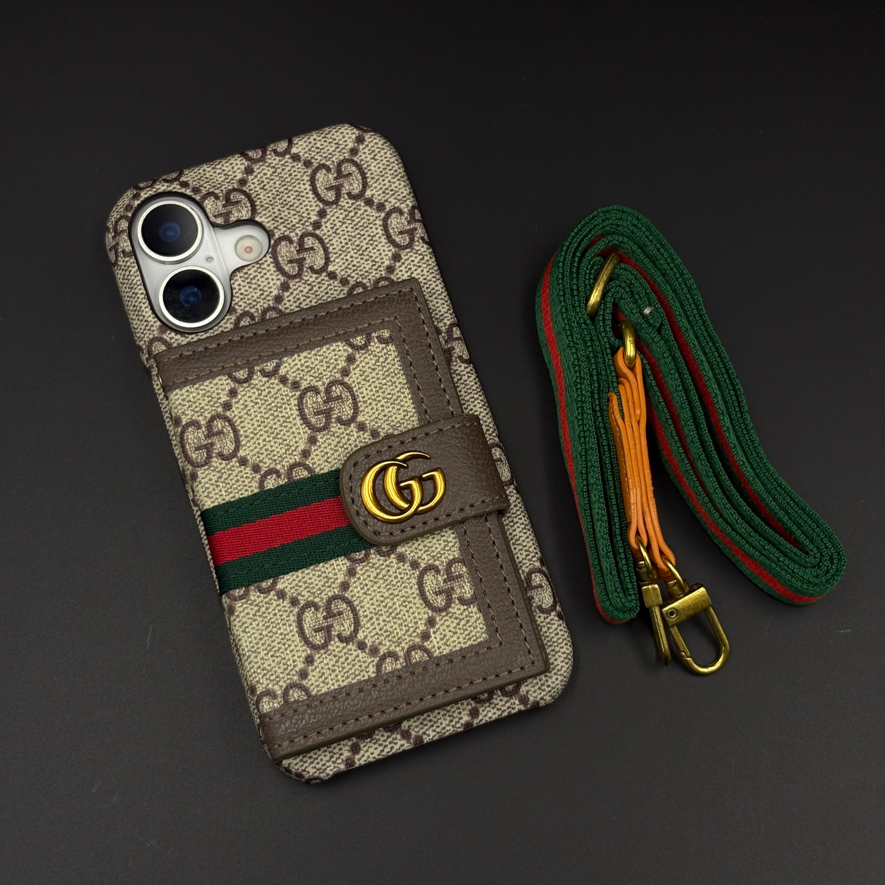 Luxury GG Wallet Case with Sling for iPhone 17 | Crossbody Strap | Card Holder