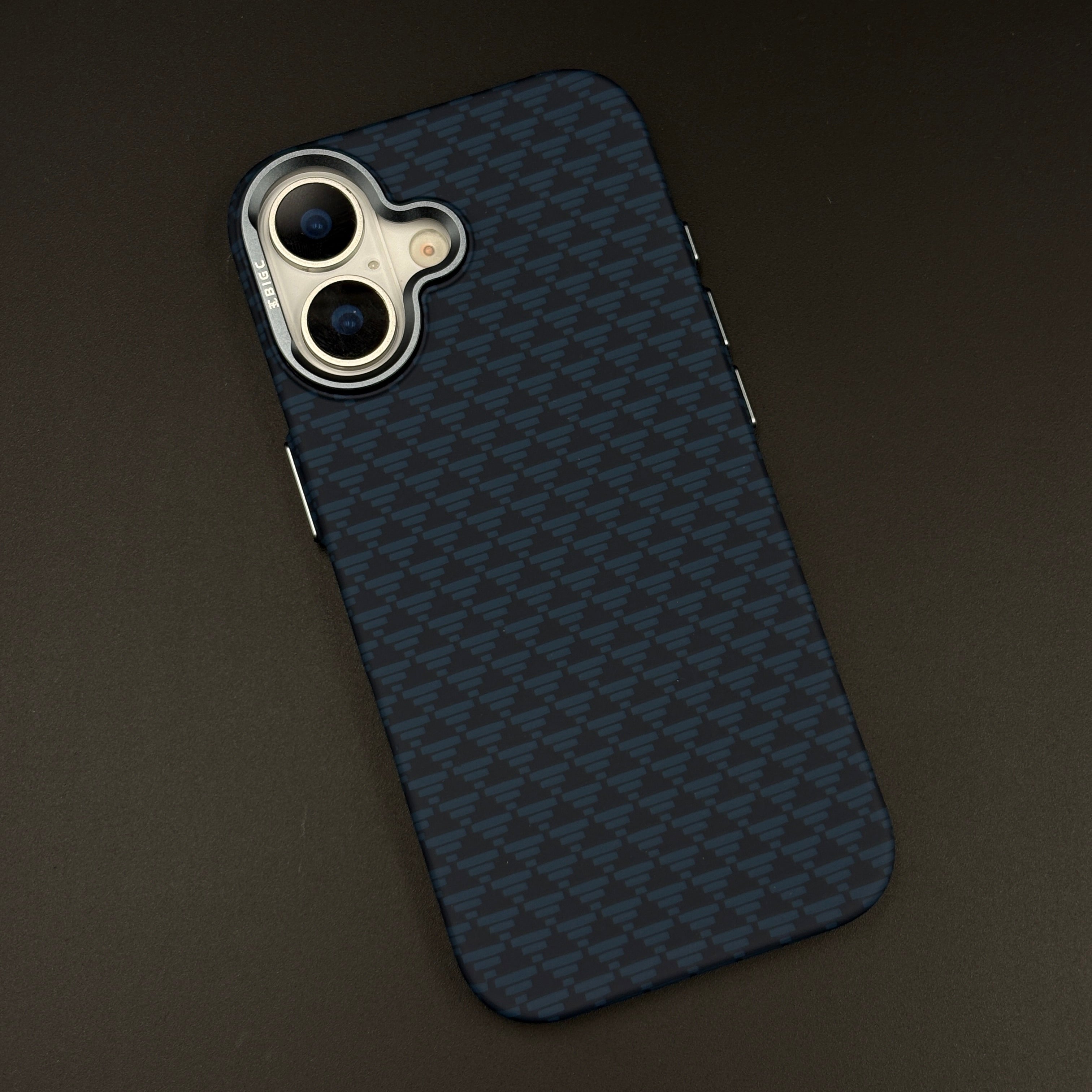 Blue Geometric Slim Mobile Case Cover for iPhone 17 | Rare Aramid Texture Finish | Real Carbon Fibre Feel | Hidden MagSafe