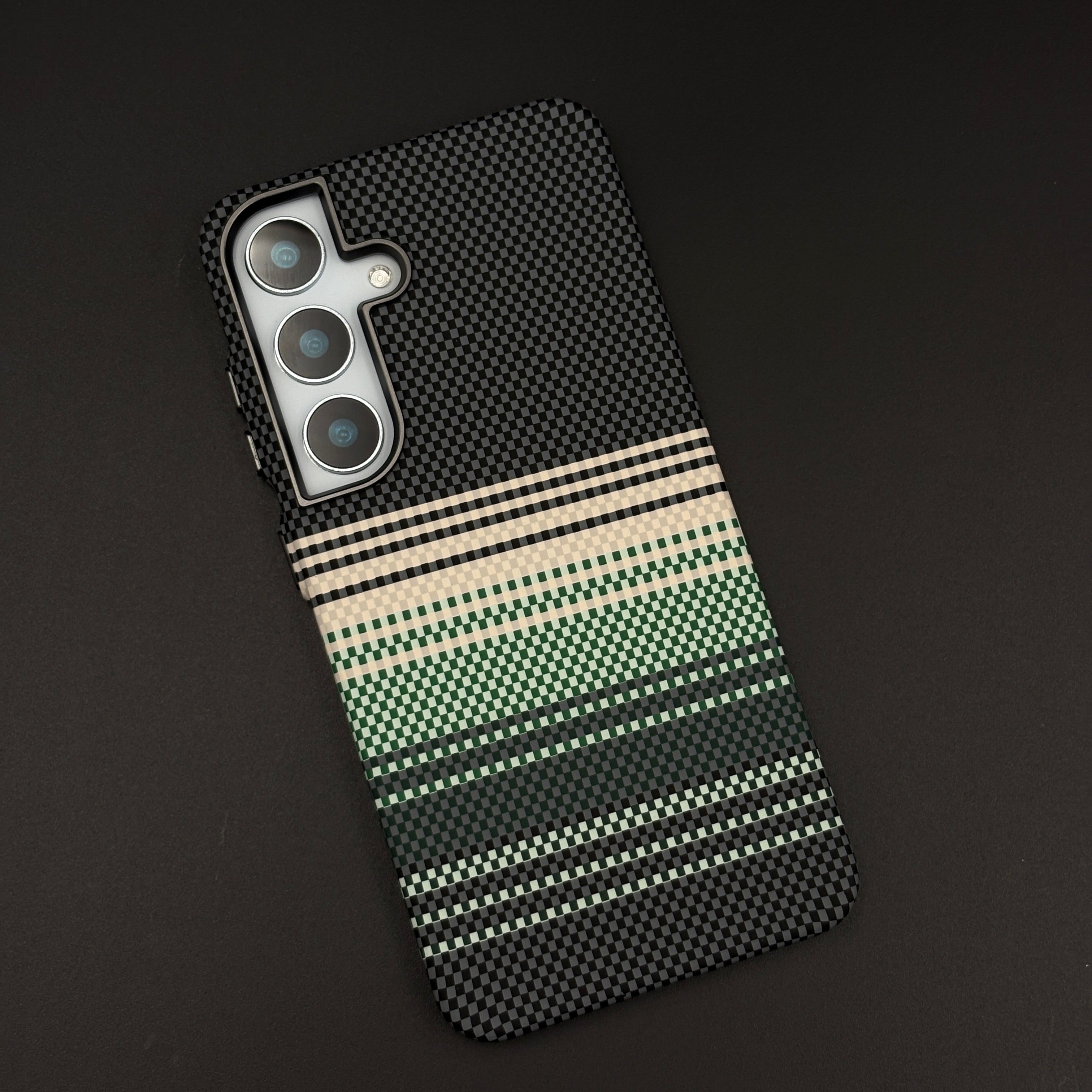 Mint Striped Premium Mobile Case Cover for Samsung Galaxy S24 | S25 | Rare Aramid Texture Finish | Real Carbon Fibre Feel | Hidden MagSafe