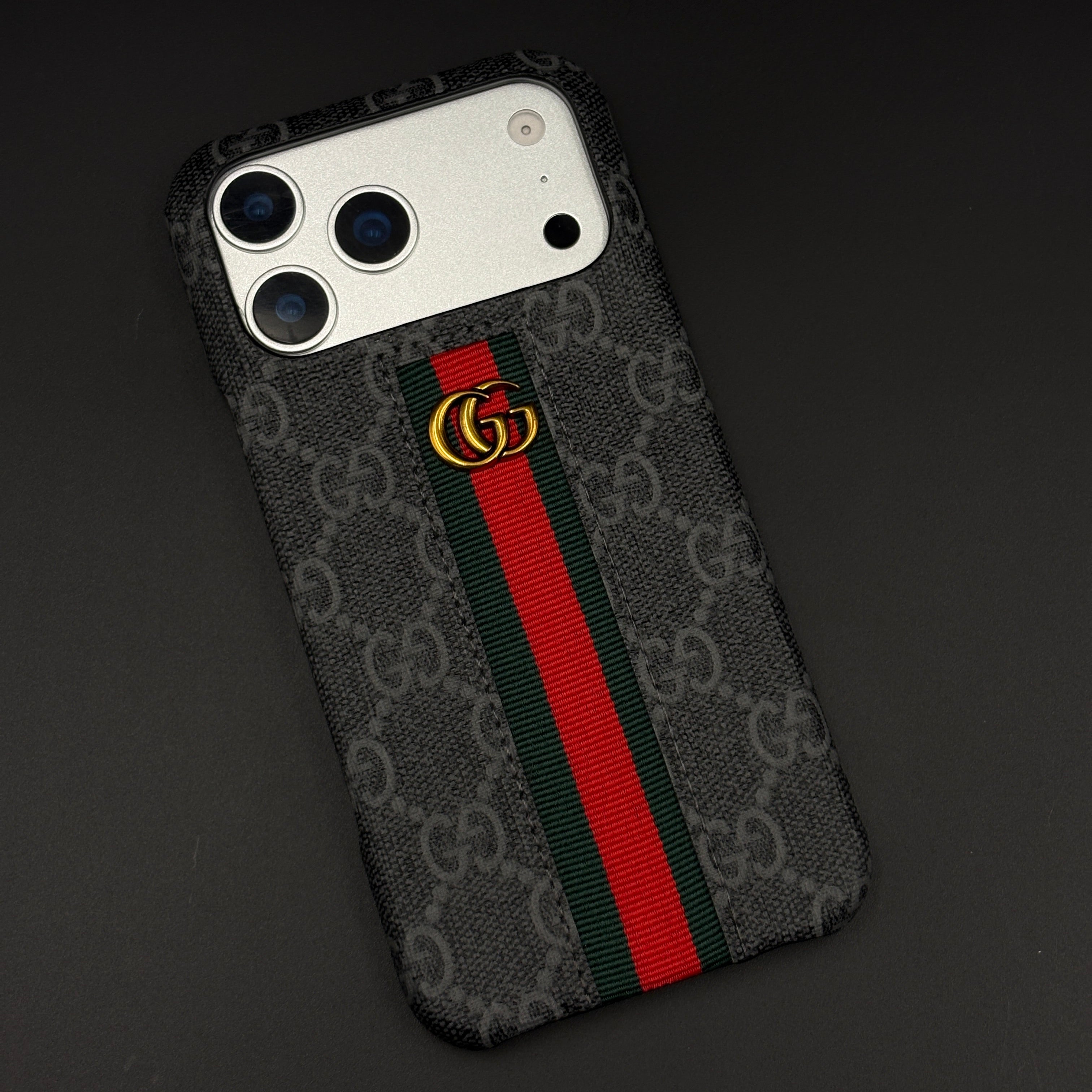 GG Embossed Stripe Black Case for iPhone 17 Series | Classic Monogram Premium Designer Cover