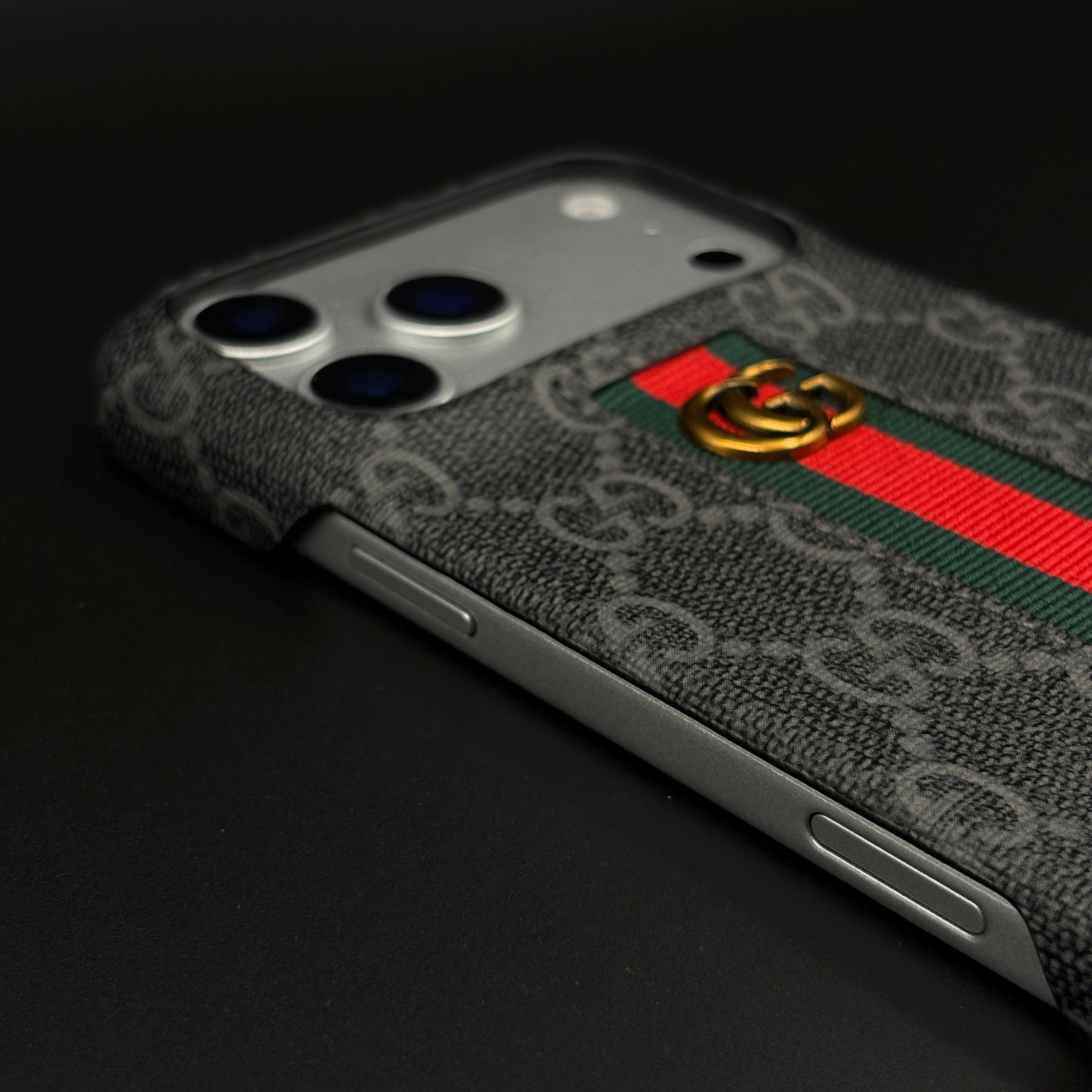 GG Embossed Stripe Black Case for iPhone 17 Series | Classic Monogram Premium Designer Cover