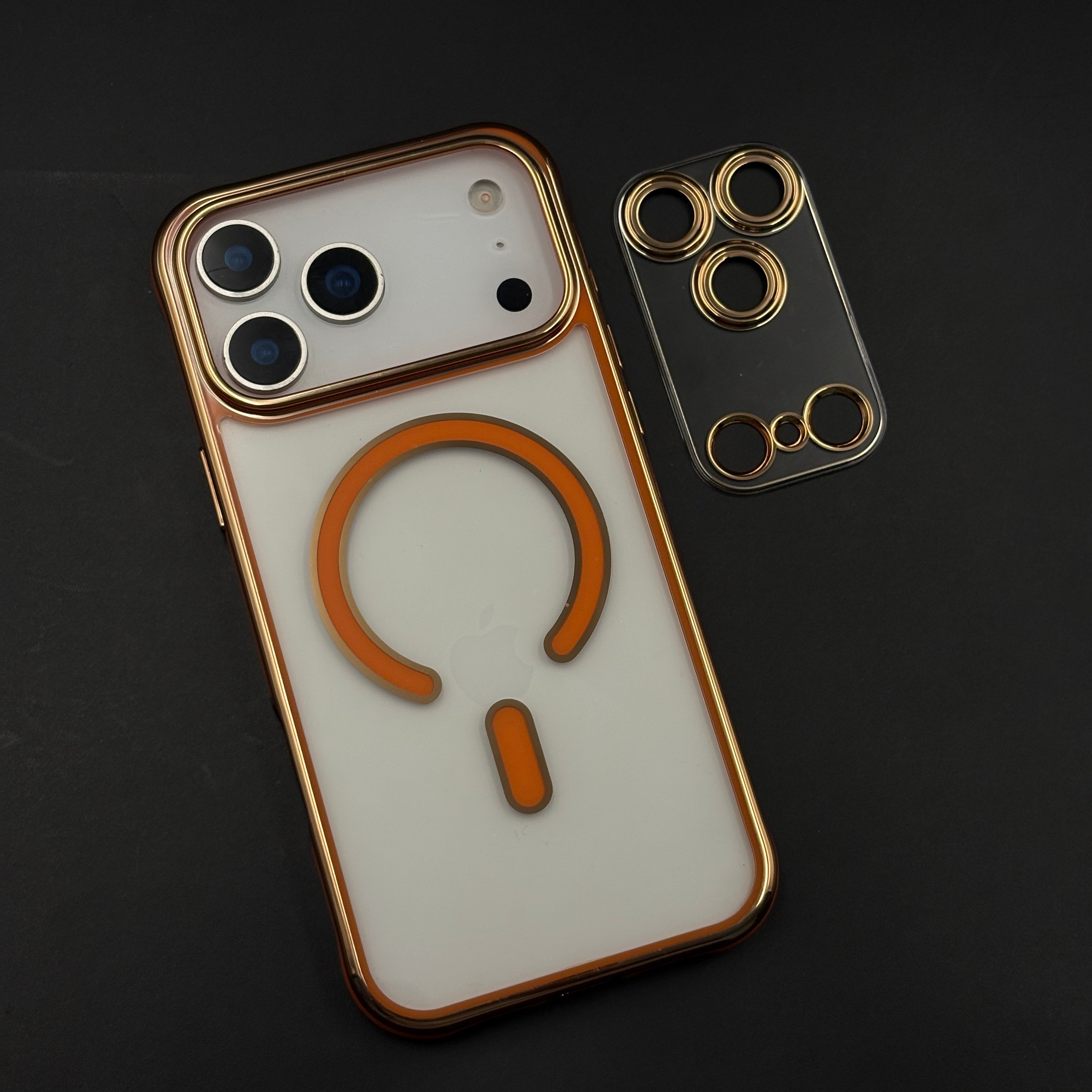 Gold Chrome MagSafe Clear Case with Camera Lens Kit for iPhone 17 Series