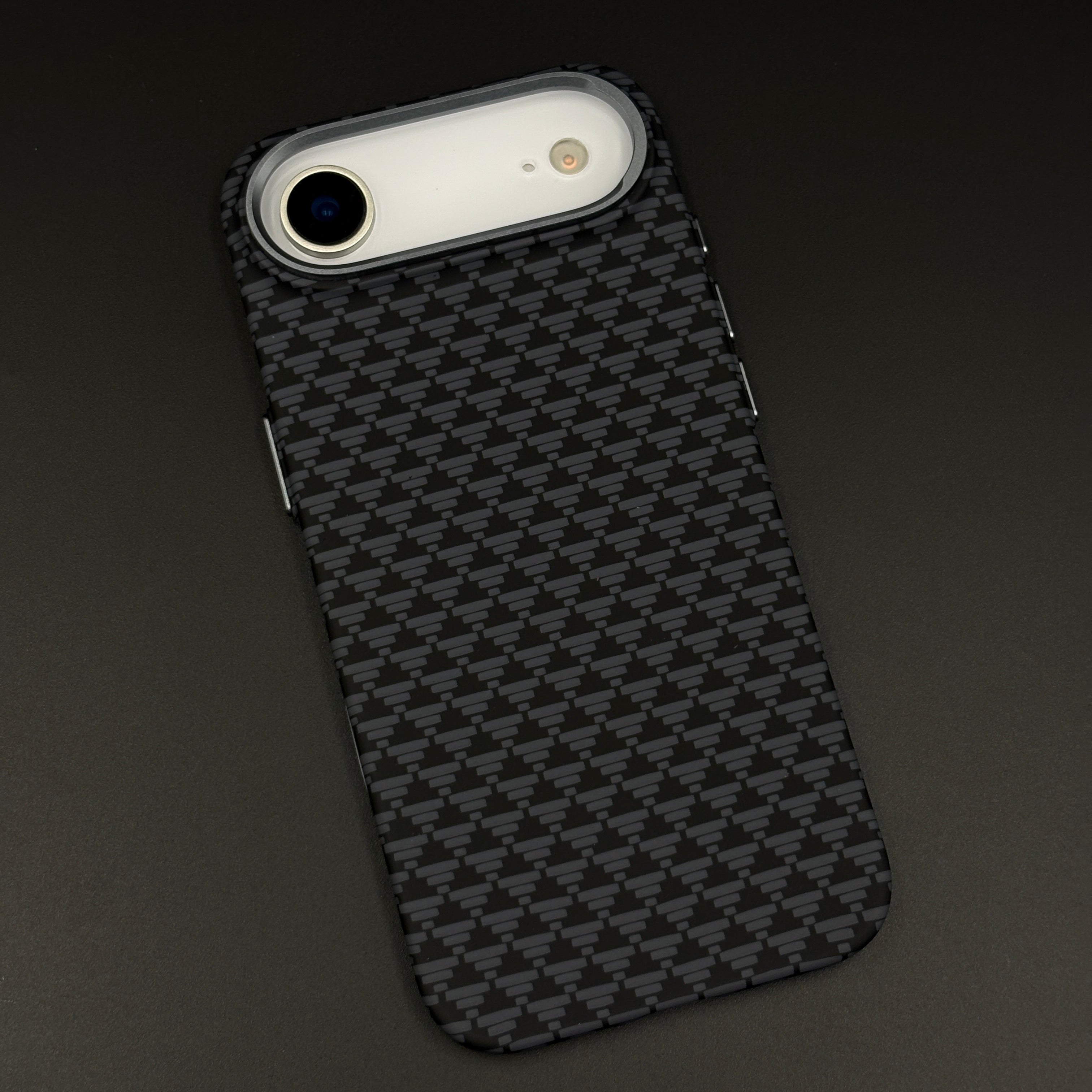 Black Geometric Slim Mobile Case Cover for iPhone 17 Air | Rare Aramid Texture Finish | Real Carbon Fibre Feel | Hidden MagSafe