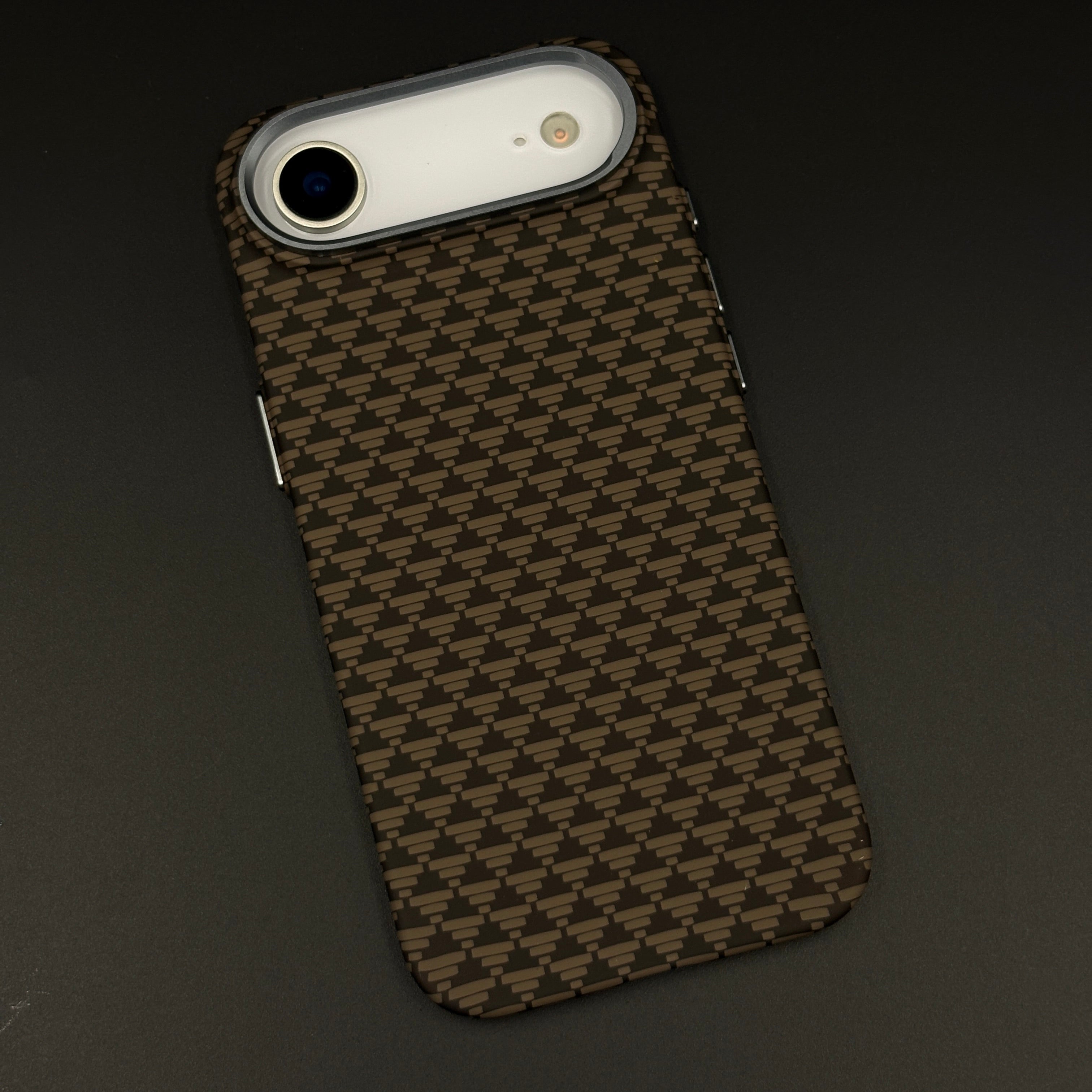 Brown Geometric Slim Mobile Case Cover for iPhone 17 Air | Rare Aramid Texture Finish | Real Carbon Fibre Feel | Hidden MagSafe