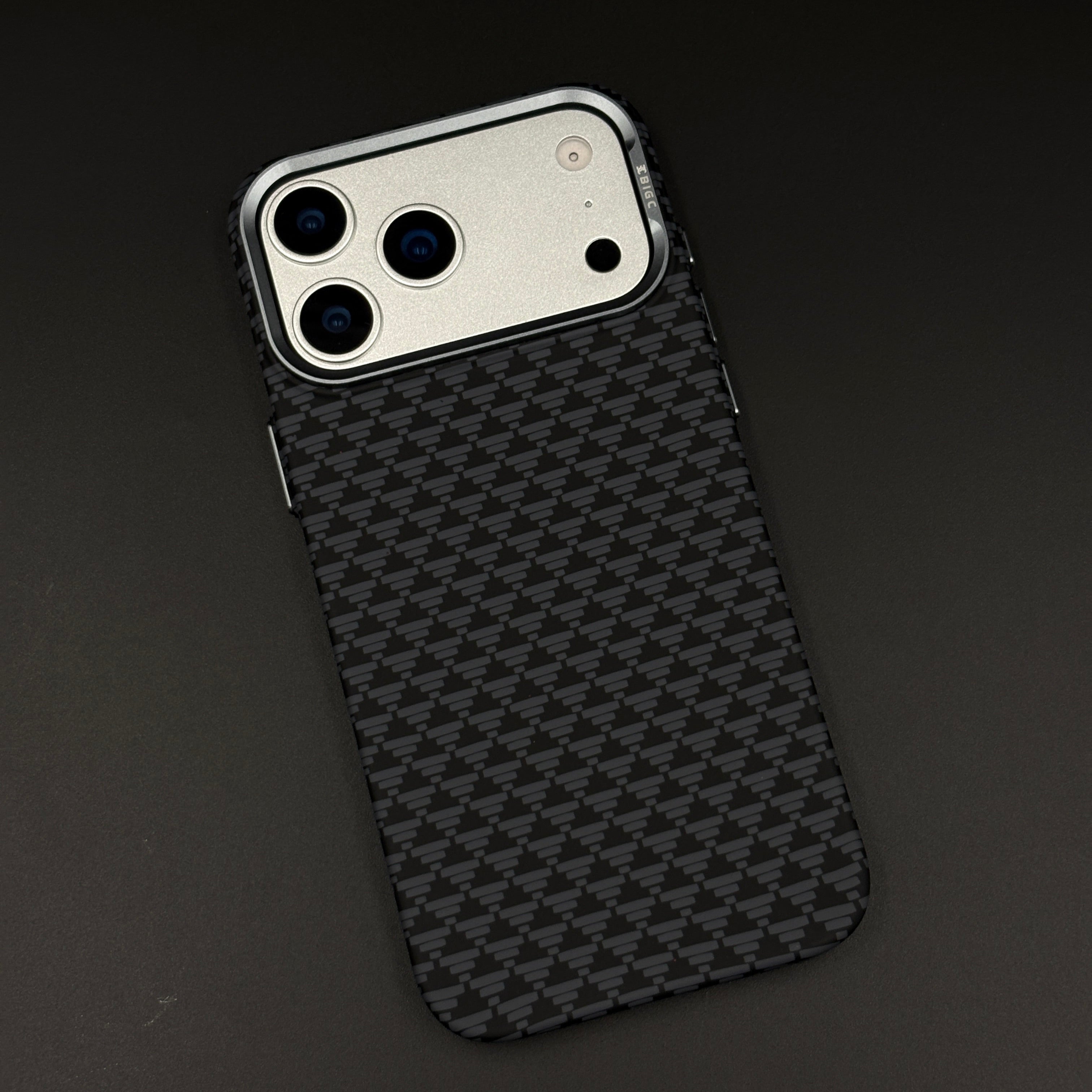 Black Geometric Slim Mobile Case Cover for iPhone 17 Series | Rare Aramid Texture Finish | Real Carbon Fibre Feel | Hidden MagSafe