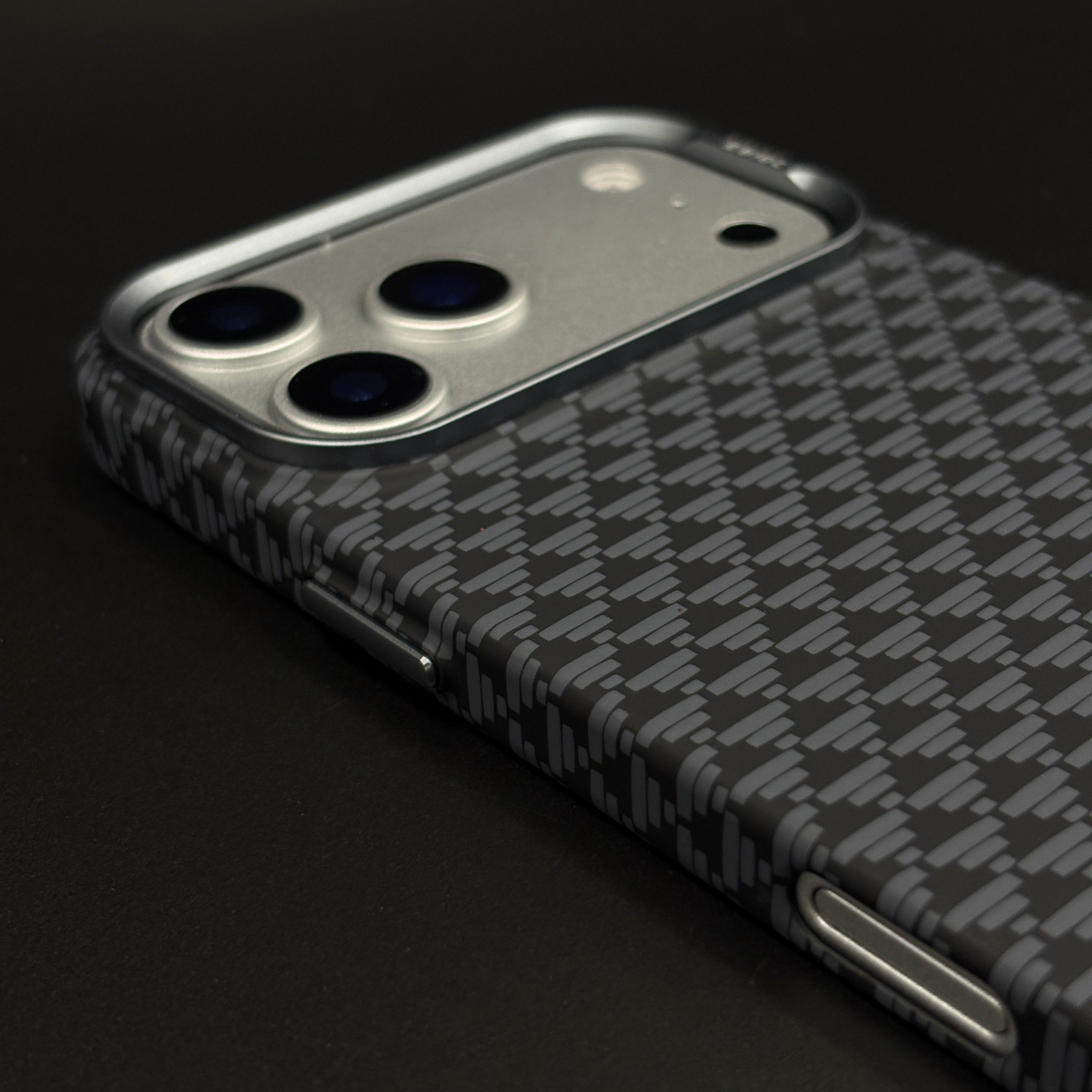 Black Geometric Slim Mobile Case Cover for iPhone 17 Series | Rare Aramid Texture Finish | Real Carbon Fibre Feel | Hidden MagSafe