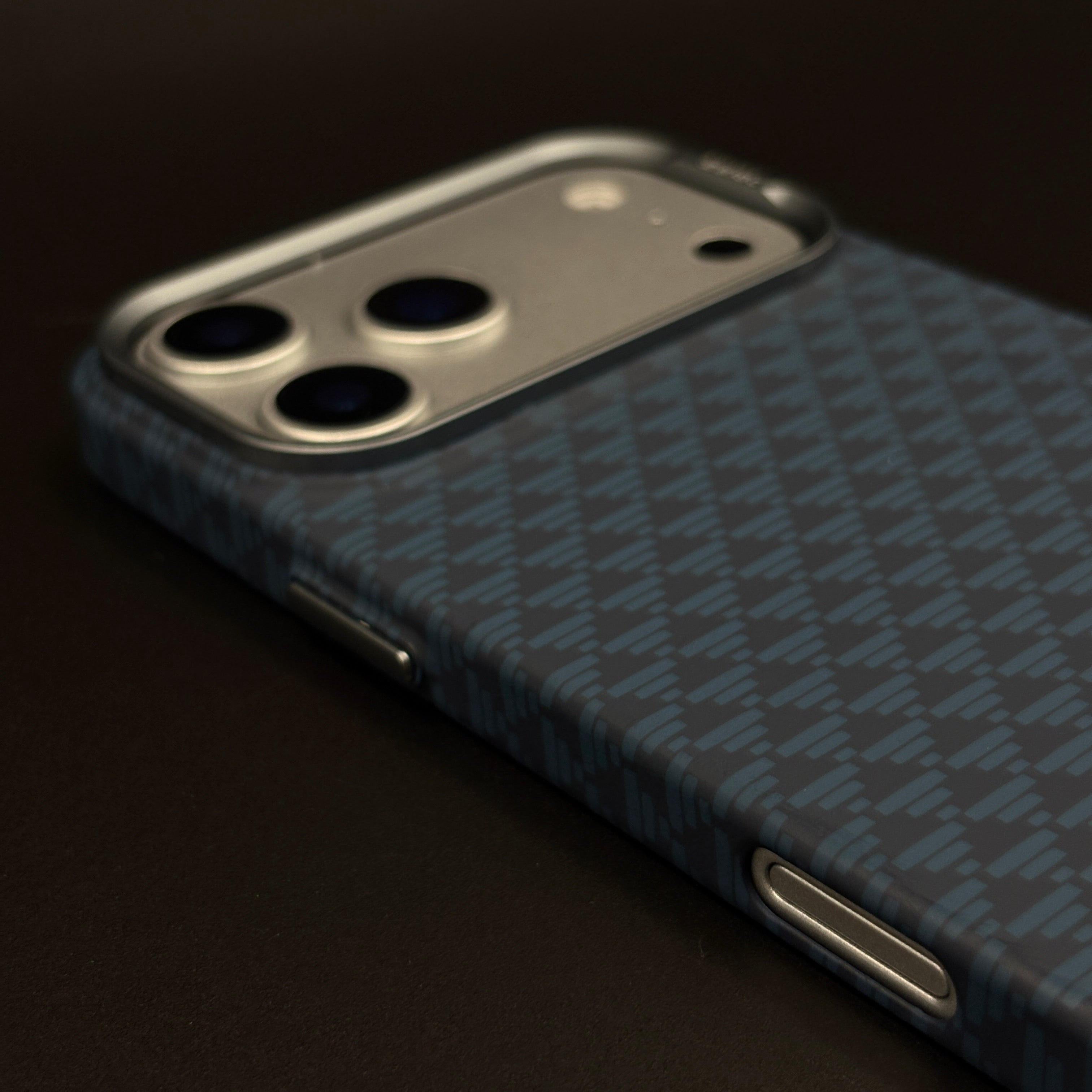 Blue Geometric Slim Mobile Case Cover for iPhone 17 Series | Rare Aramid Texture Finish | Real Carbon Fibre Feel | Hidden MagSafe