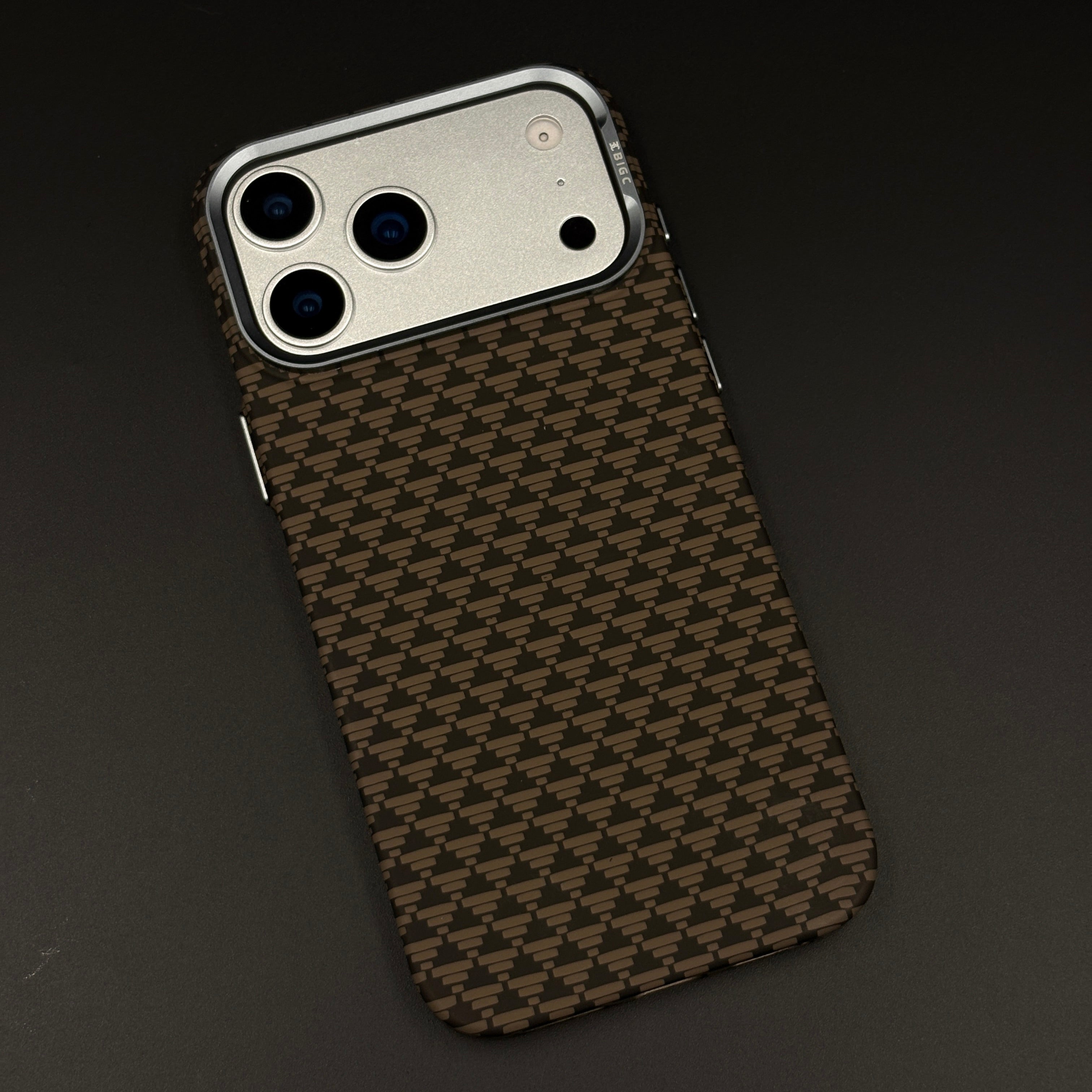 Brown Geometric Slim Mobile Case Cover for iPhone 17 Series | Rare Aramid Texture Finish | Real Carbon Fibre Feel | Hidden MagSafe