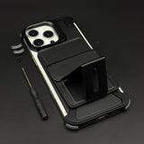 Frameless Border Metal Case with Leather Finish and Stand for iPhone 16 Series