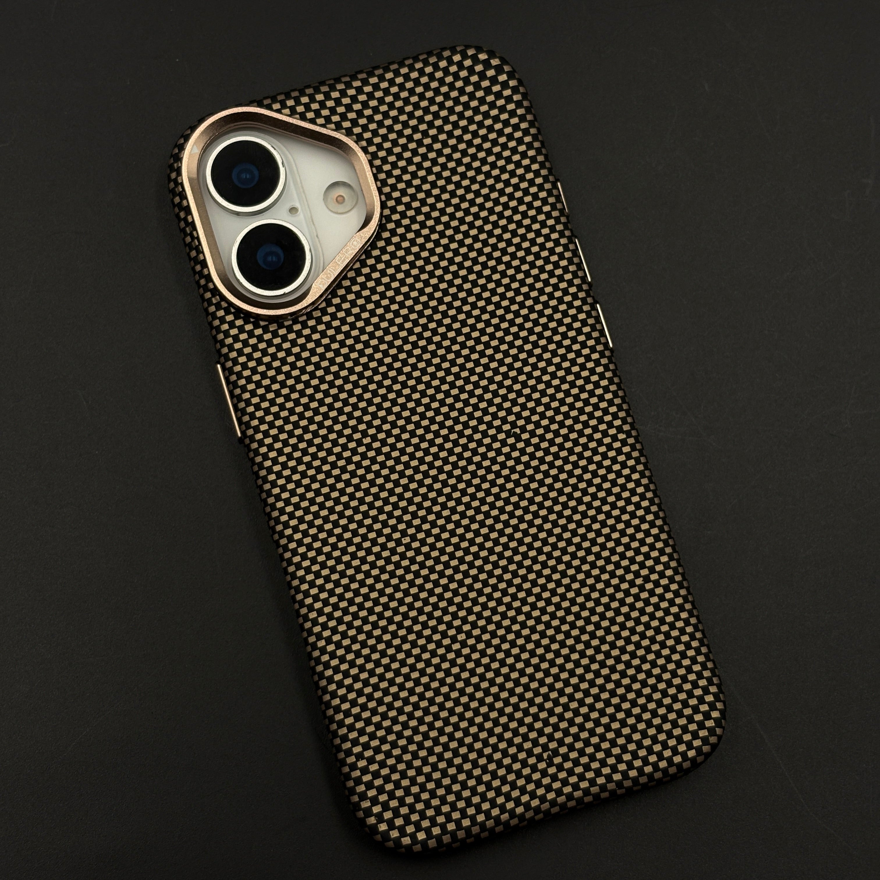 Sand Grid Carbon Fibre Hidden MagSafe Case with Camera Kickstand for iPhone 17