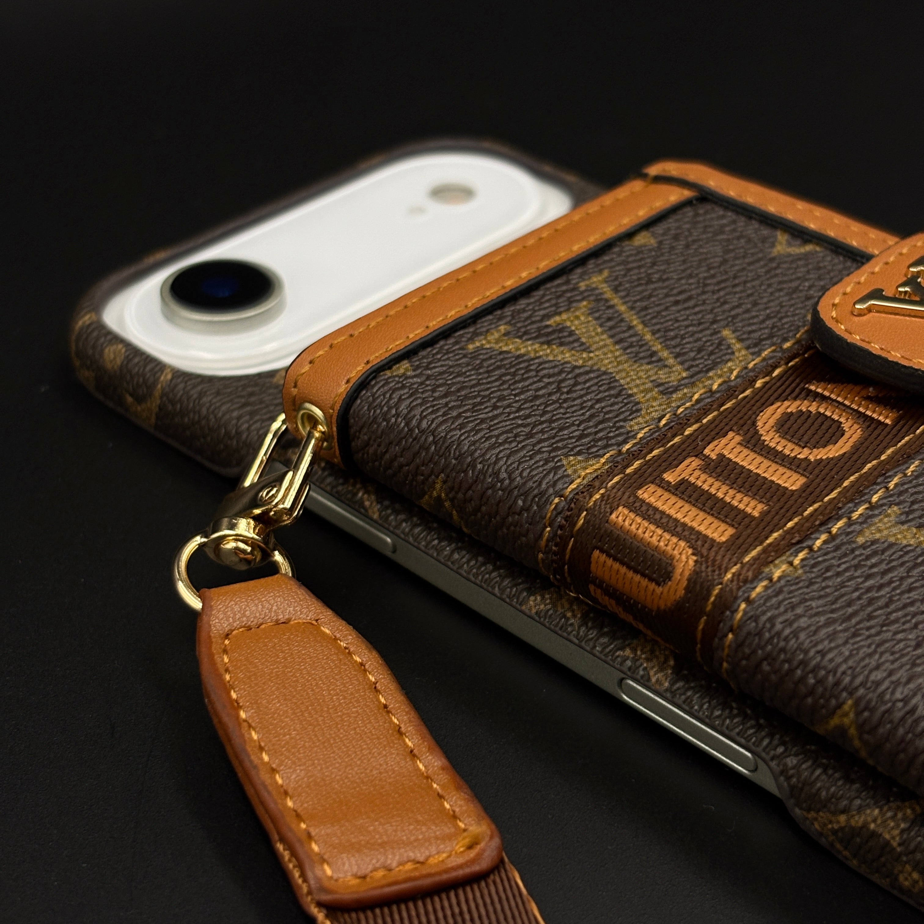 Luxury Monogram Cardholder Wallet Case with Crossbody Sling for iPhone 17 Air | Designer Brown Edition