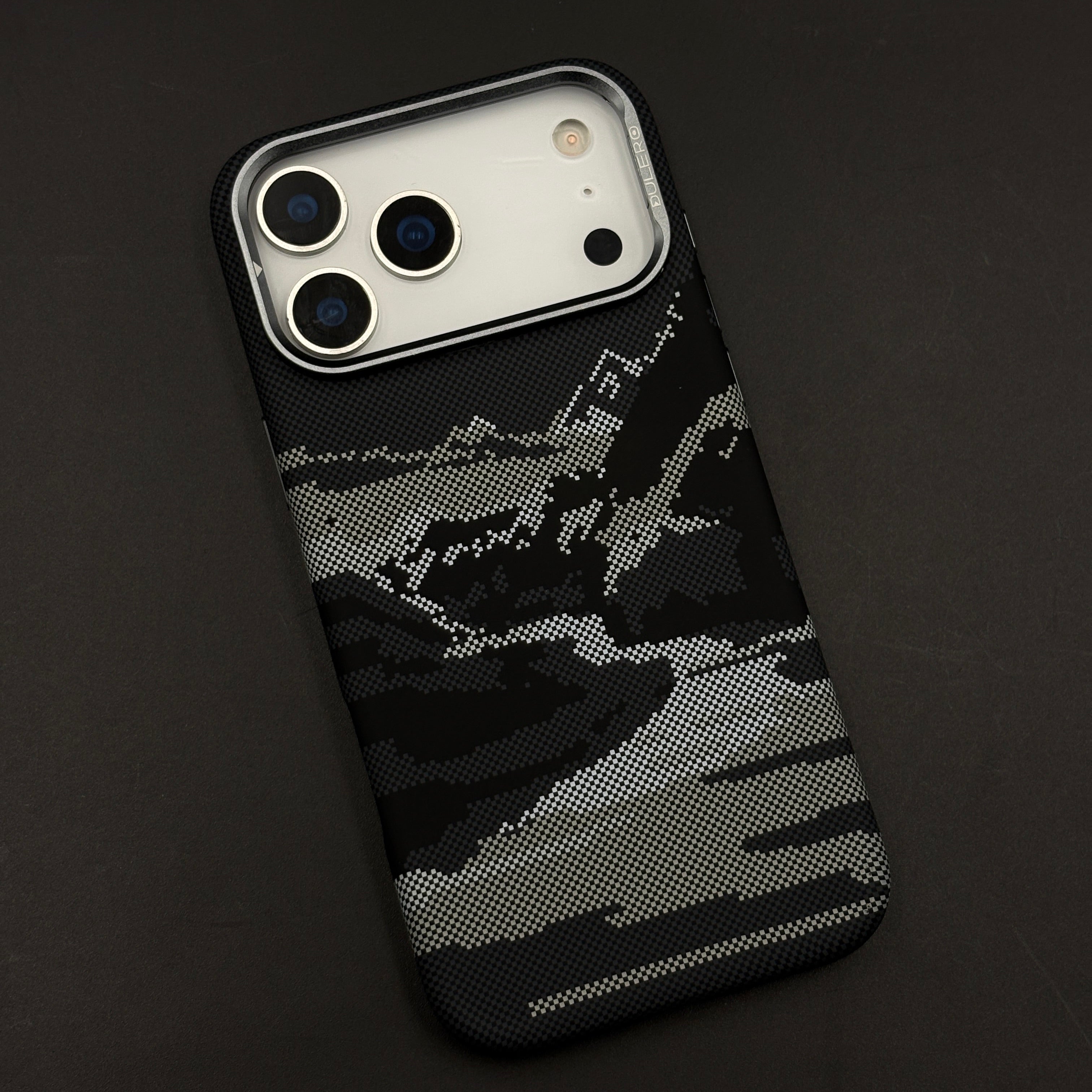Pixel Camo Black Carbon Fibre Hidden MagSafe Case with Camera Kickstand for iPhone 17 Series