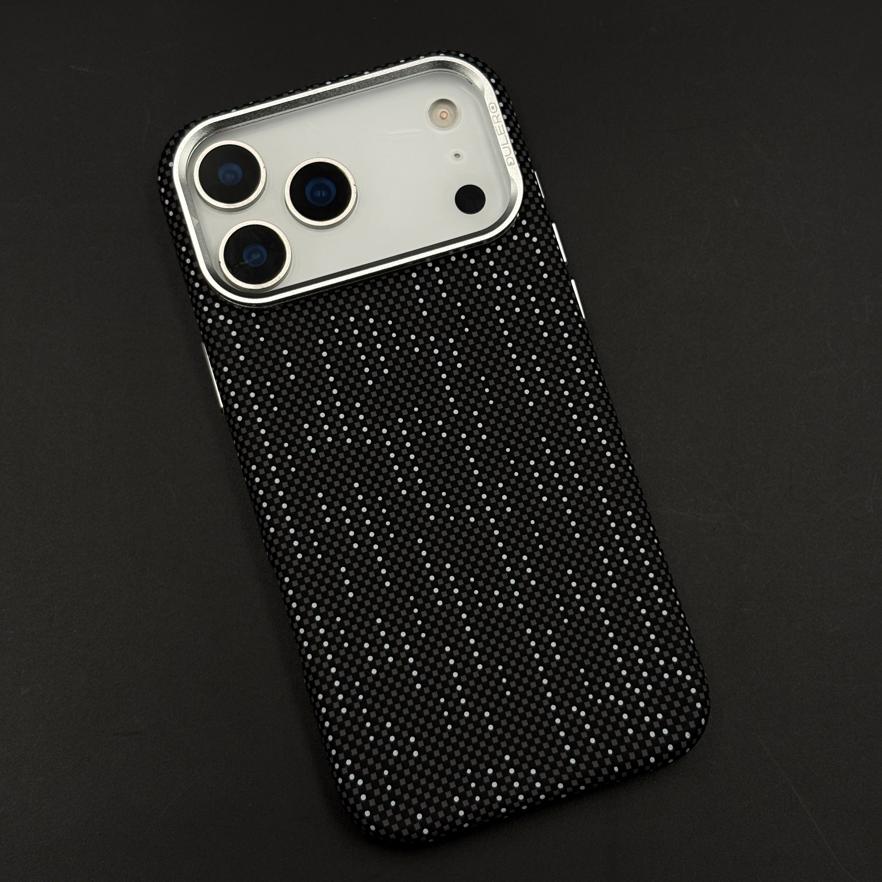 Speckled Night Grid Carbon Fibre Hidden MagSafe Case with Camera Kickstand for iPhone 17 Series