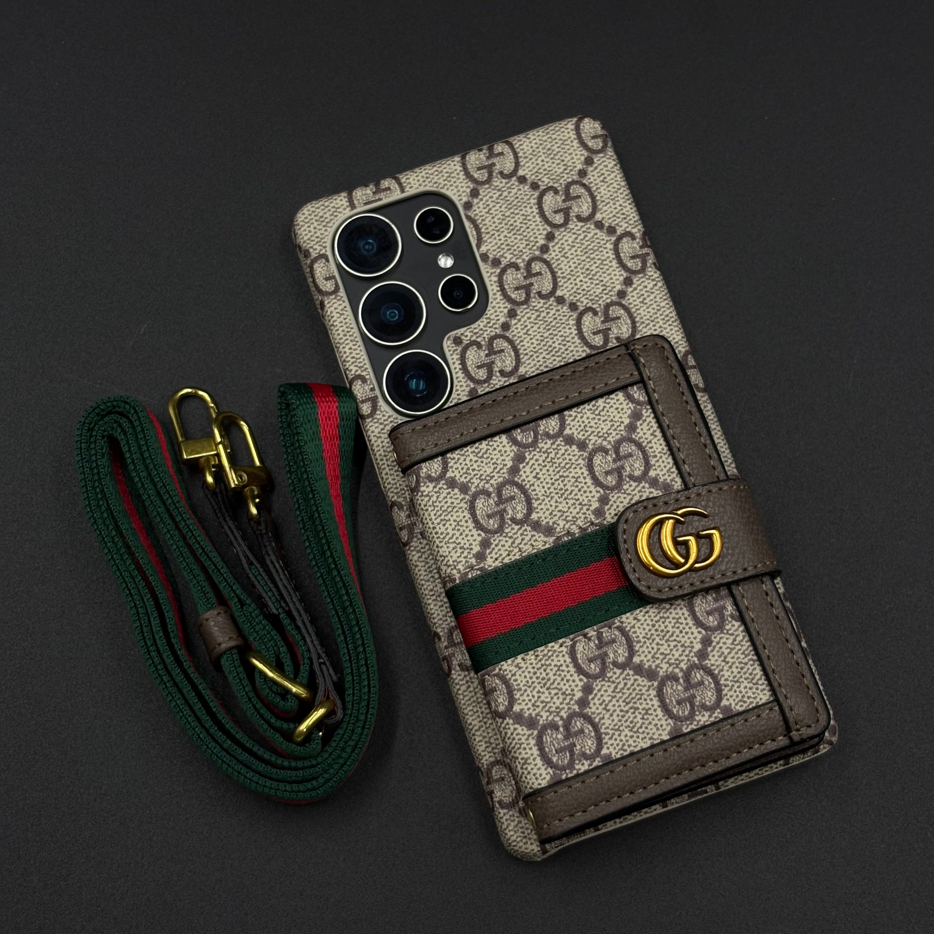 Luxury GG Wallet Case with Sling for Samsung Galaxy S25 Ultra | Crossbody Strap | Card Holder