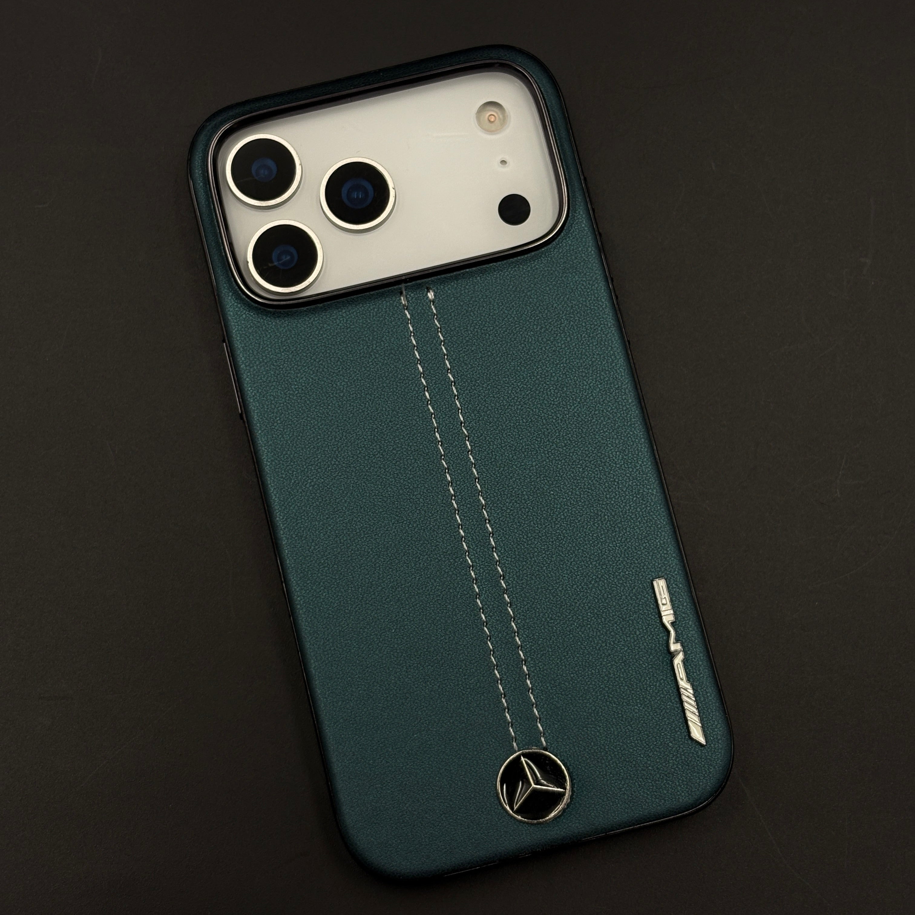 Motor Racing Inspired Merc Stitched Leather Case for iPhone 17 Series