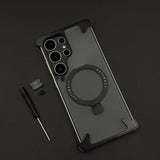 Smokey Matte Metal Frame Case for Samsung Galaxy S25 Ultra | MagSafe Ring Stand | Translucent Back