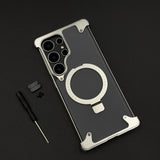 Smokey Matte Metal Frame Case for Samsung Galaxy S25 Ultra | MagSafe Ring Stand | Translucent Back