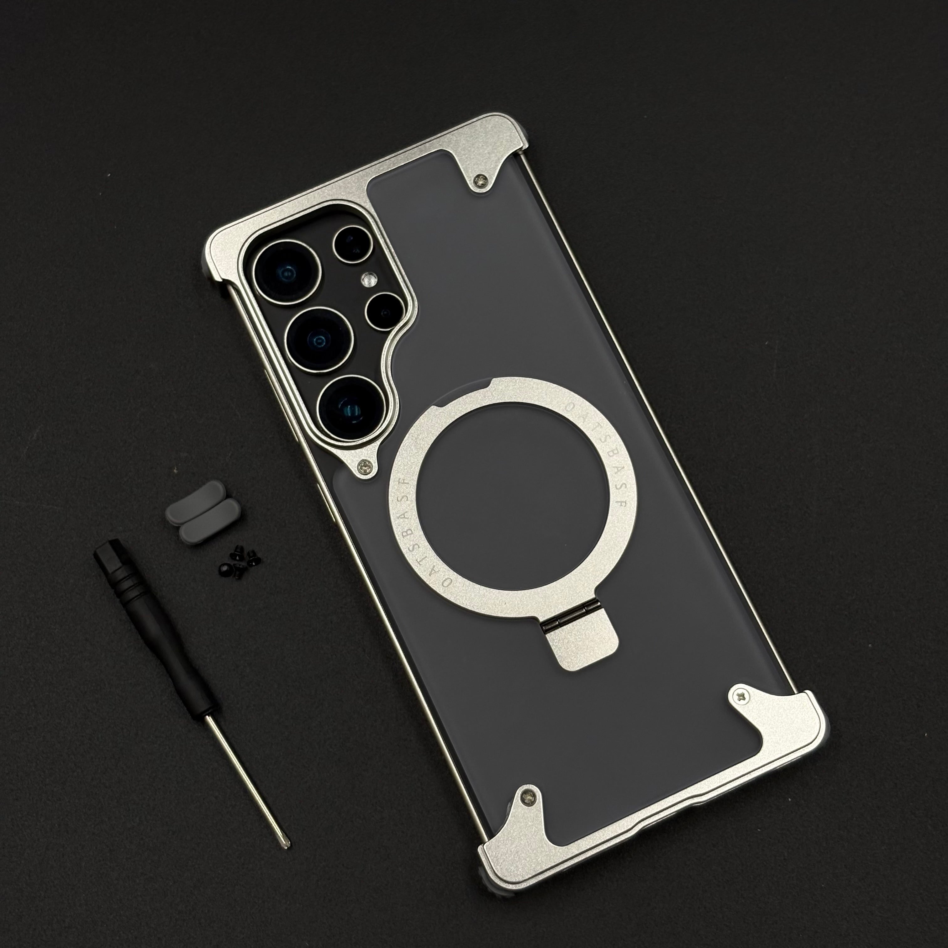 Smokey Matte Metal Frame Case for Samsung Galaxy S25 Ultra | MagSafe Ring Stand | Translucent Back