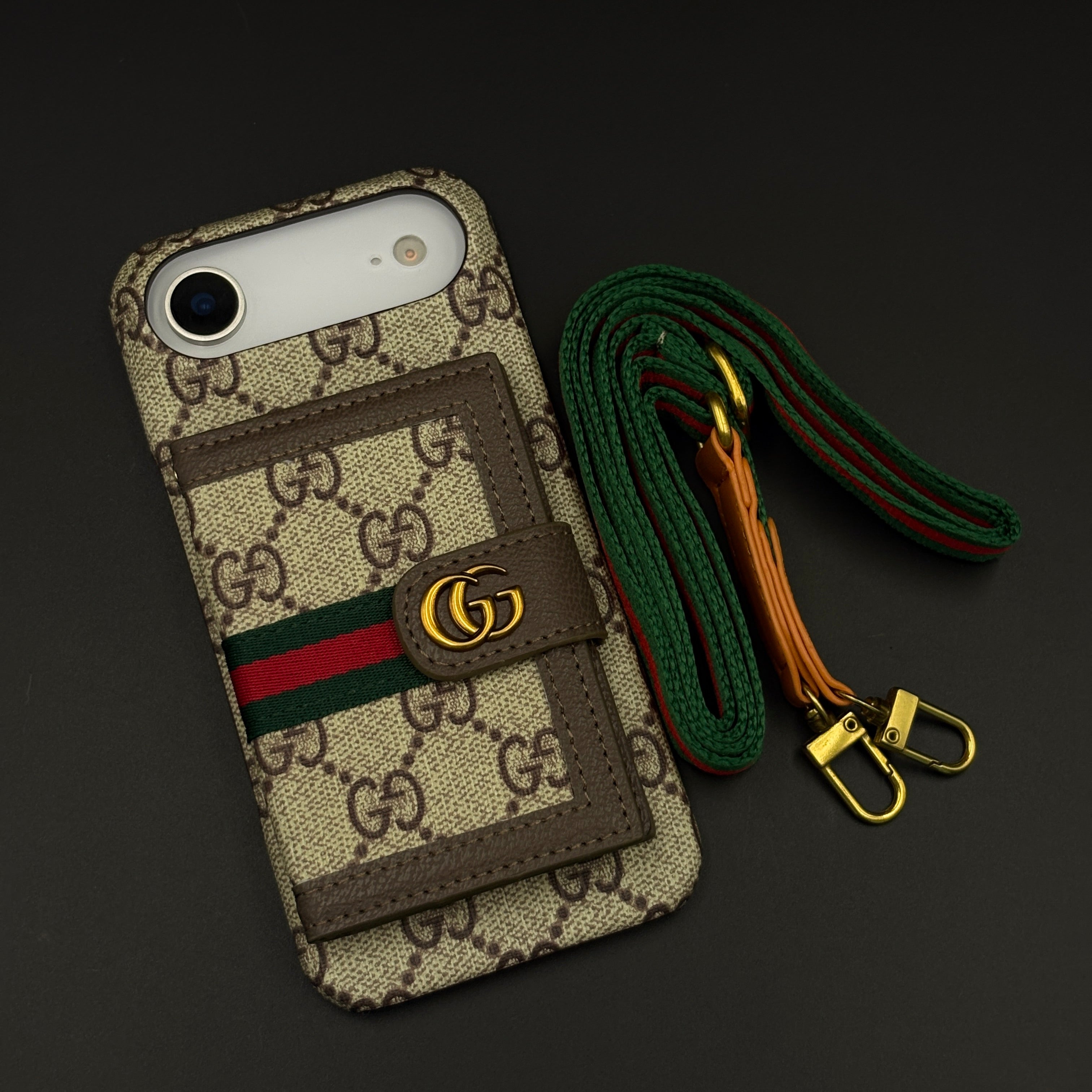 Luxury GG Wallet Case with Sling for iPhone 17 Air | Crossbody Strap | Card Holder