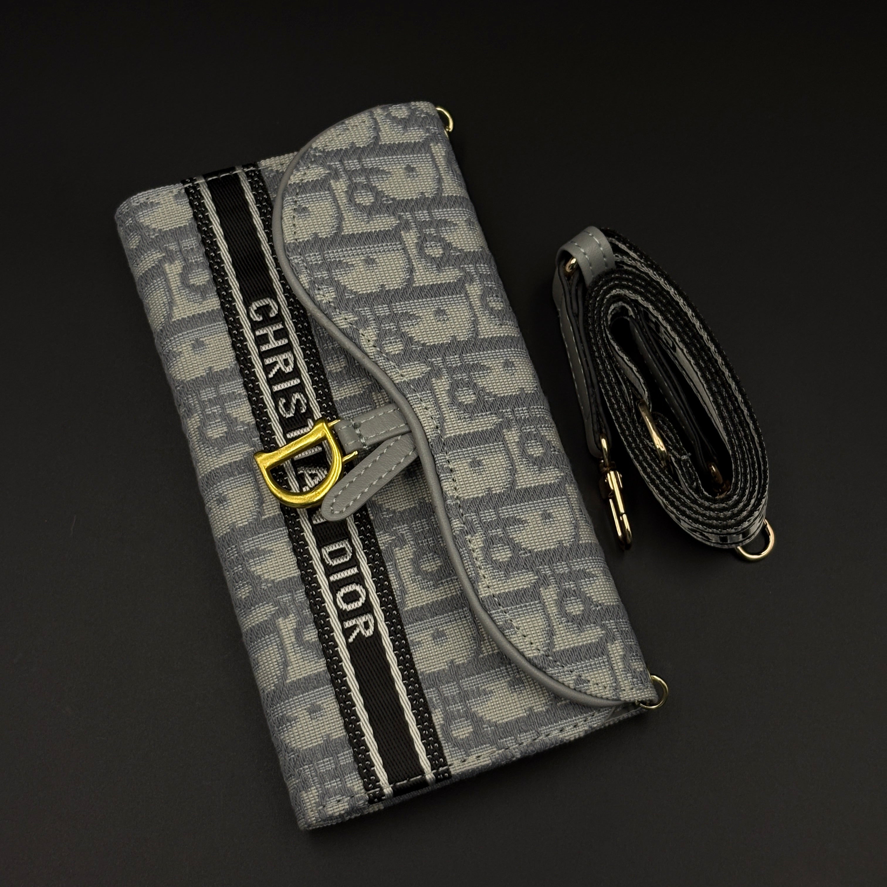 Luxury Embroidery CD Cardholder Case with Crossbody Sling for iPhone 17 Series