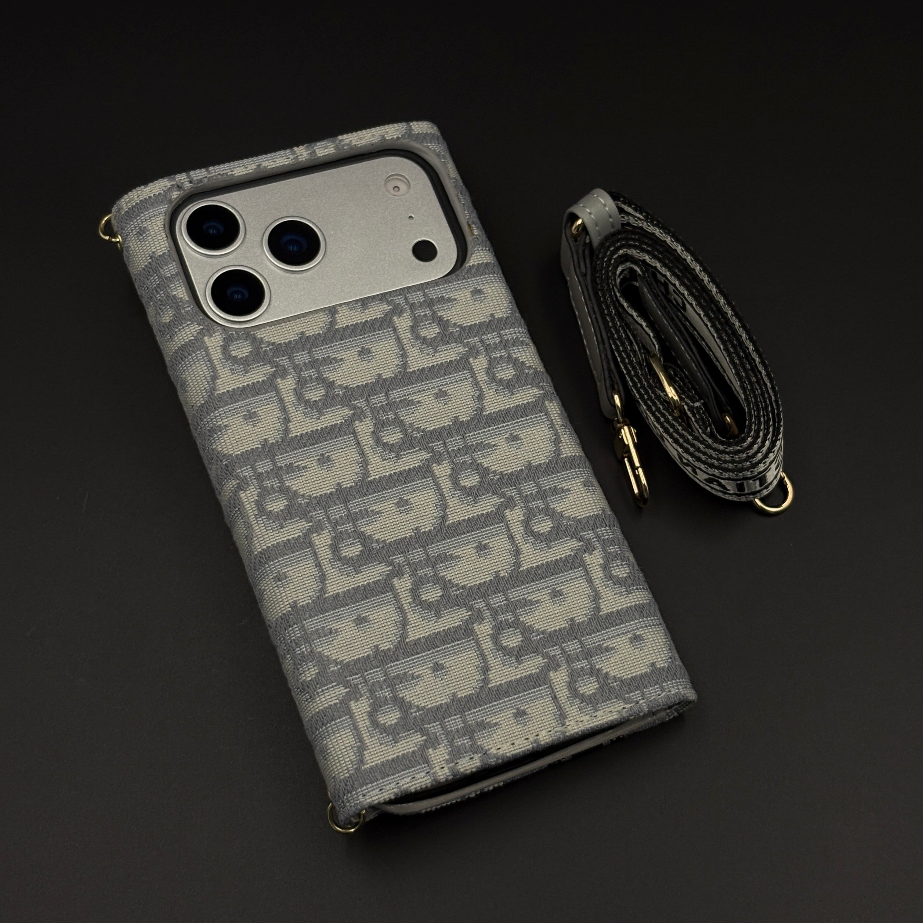 Luxury Embroidery CD Cardholder Case with Crossbody Sling for iPhone 17 Series