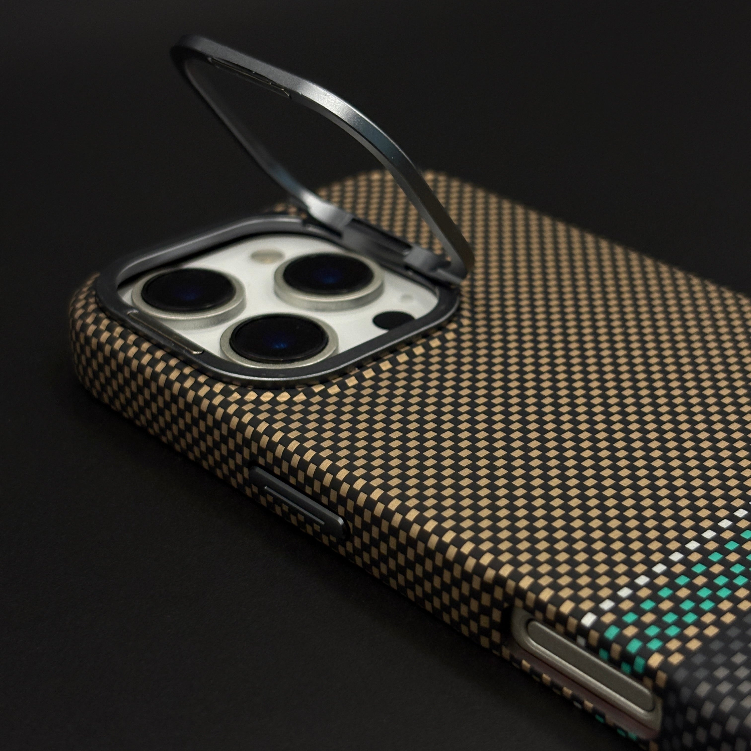 Two-Tone Aramid Phone Case Cover Hidden MagSafe for iPhone Series | Camera Kickstand | Carbon Fibre Feel