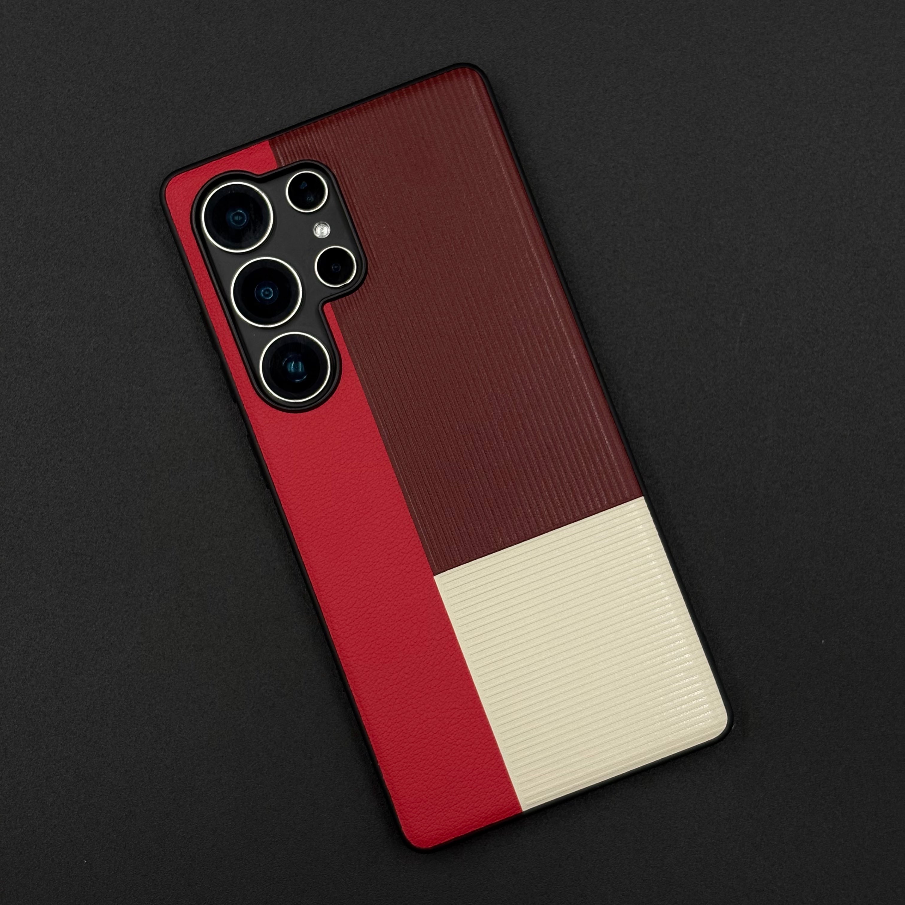 Color Block (Maroon, Red, White) Phone Case for Samsung Galaxy S24 Ultra | Textured Grip + Sleek Fit