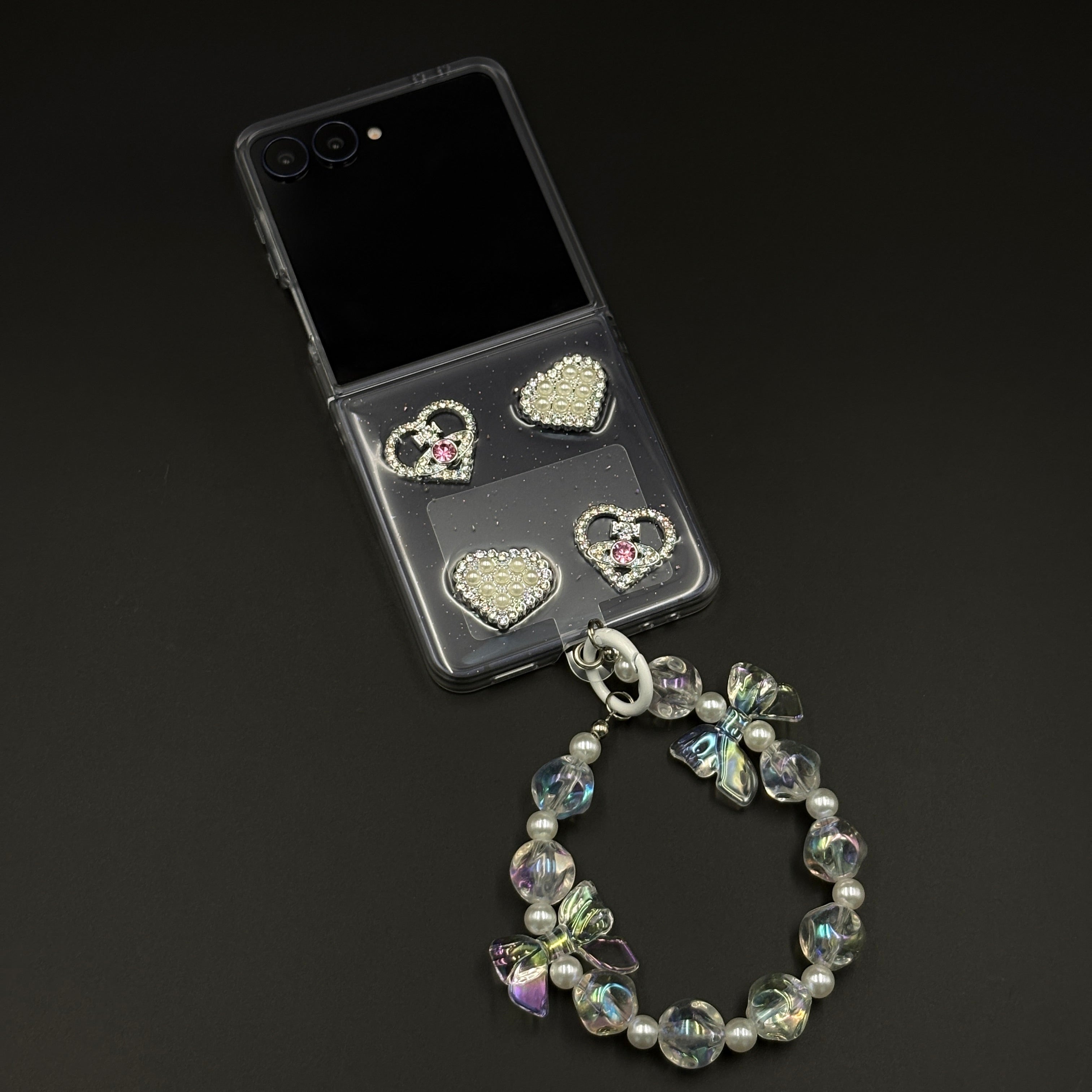 Heart Shape Rhinestone Diamond Case for Samsung Galaxy Z Flip 7 | Strap Holder & Charm Accessory