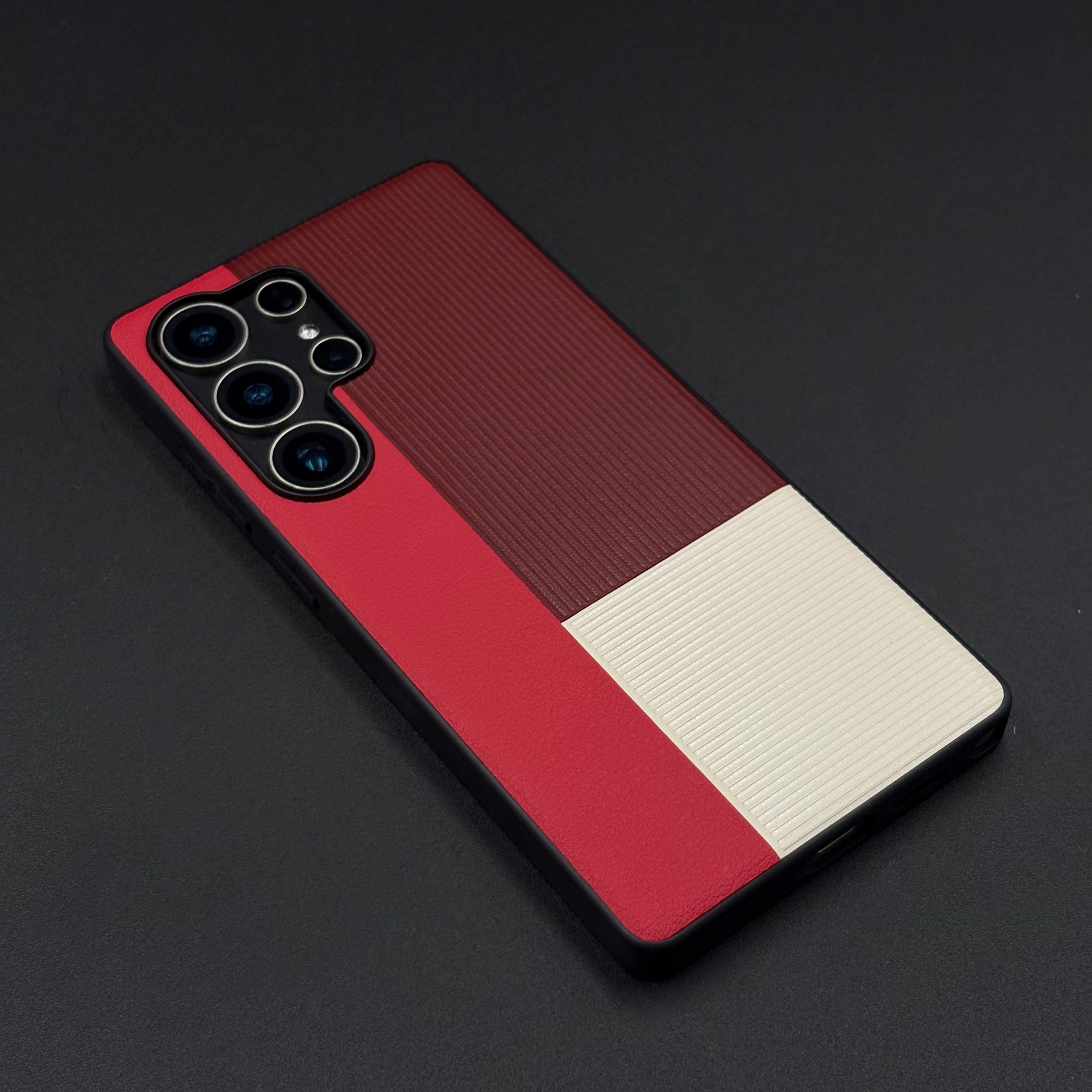 Color Block (Maroon, Red, White) Phone Case for Samsung Galaxy S24 Ultra | Textured Grip + Sleek Fit