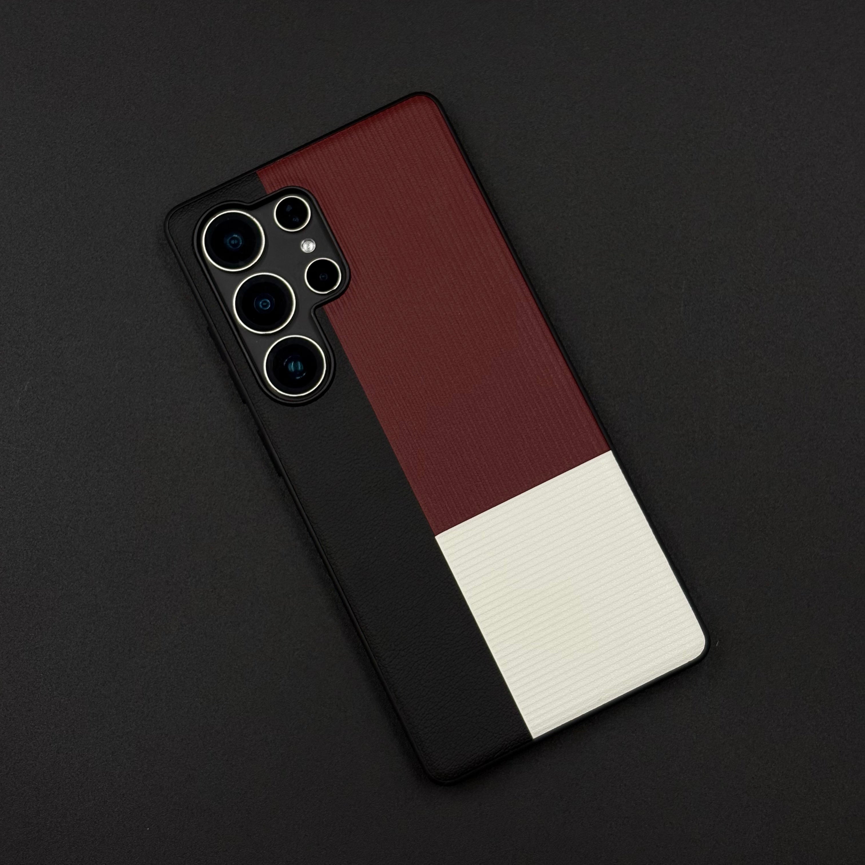 Color Block (Maroon, Black, White) Phone Case for Samsung Galaxy S25 Ultra | Textured Grip + Sleek Fit