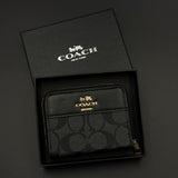Luxury Brand C Zipper Card Holder Wallet with Gold Embossed Logo with Box