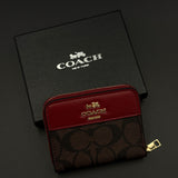 Luxury Brand C Zipper Card Holder Wallet with Gold Embossed Logo with Box
